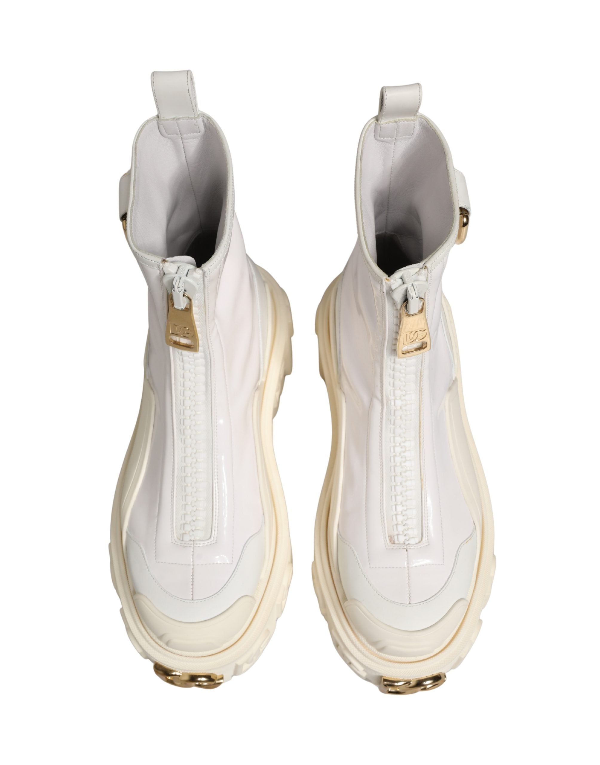 Dolce & Gabbana White Leather Rubber Logo Ankle Boots Shoes