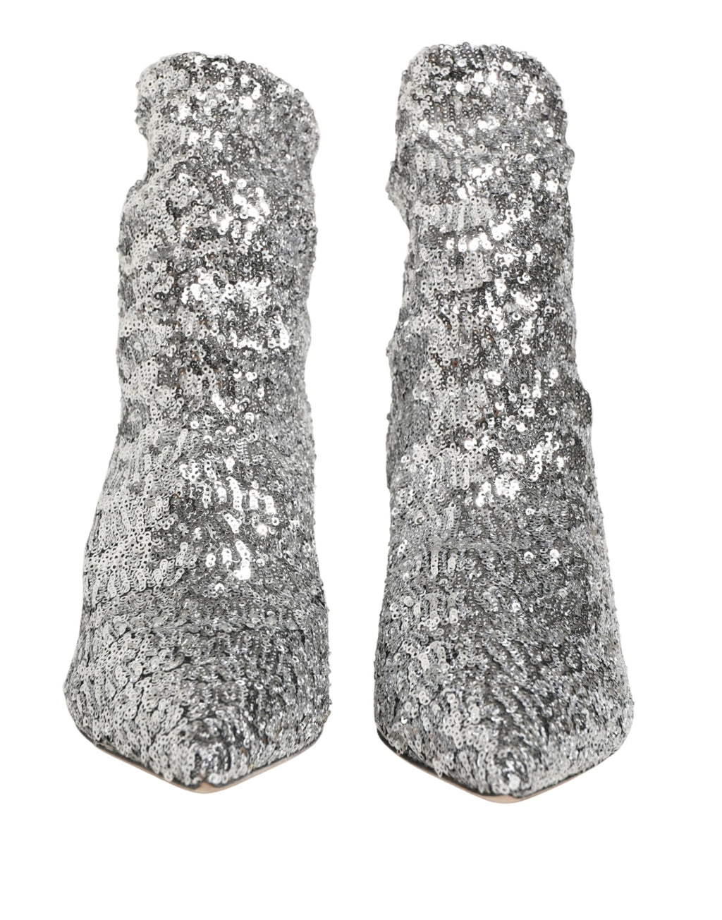 Dolce & Gabbana Silver Sequined Short Boots Stretch Shoes
