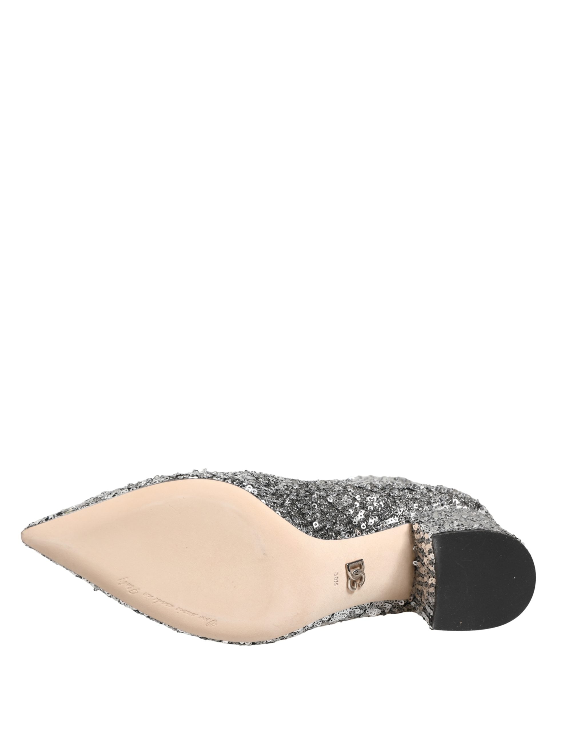 Dolce & Gabbana Silver Sequined Short Boots Stretch Shoes