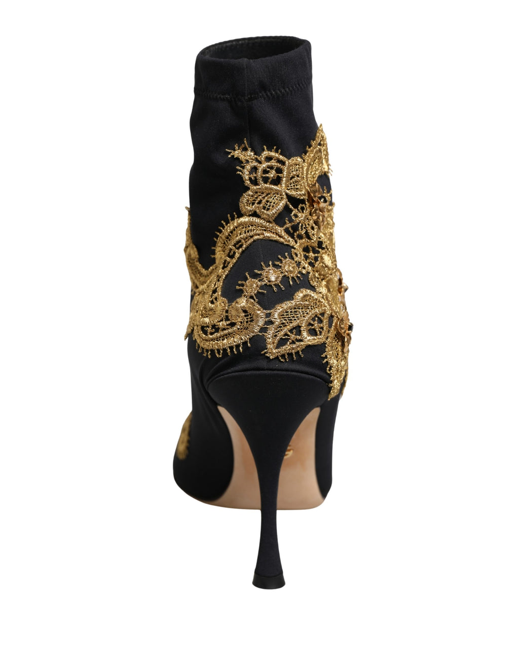 Dolce & Gabbana Black Gold Embroidery Crystal Boots Shoes