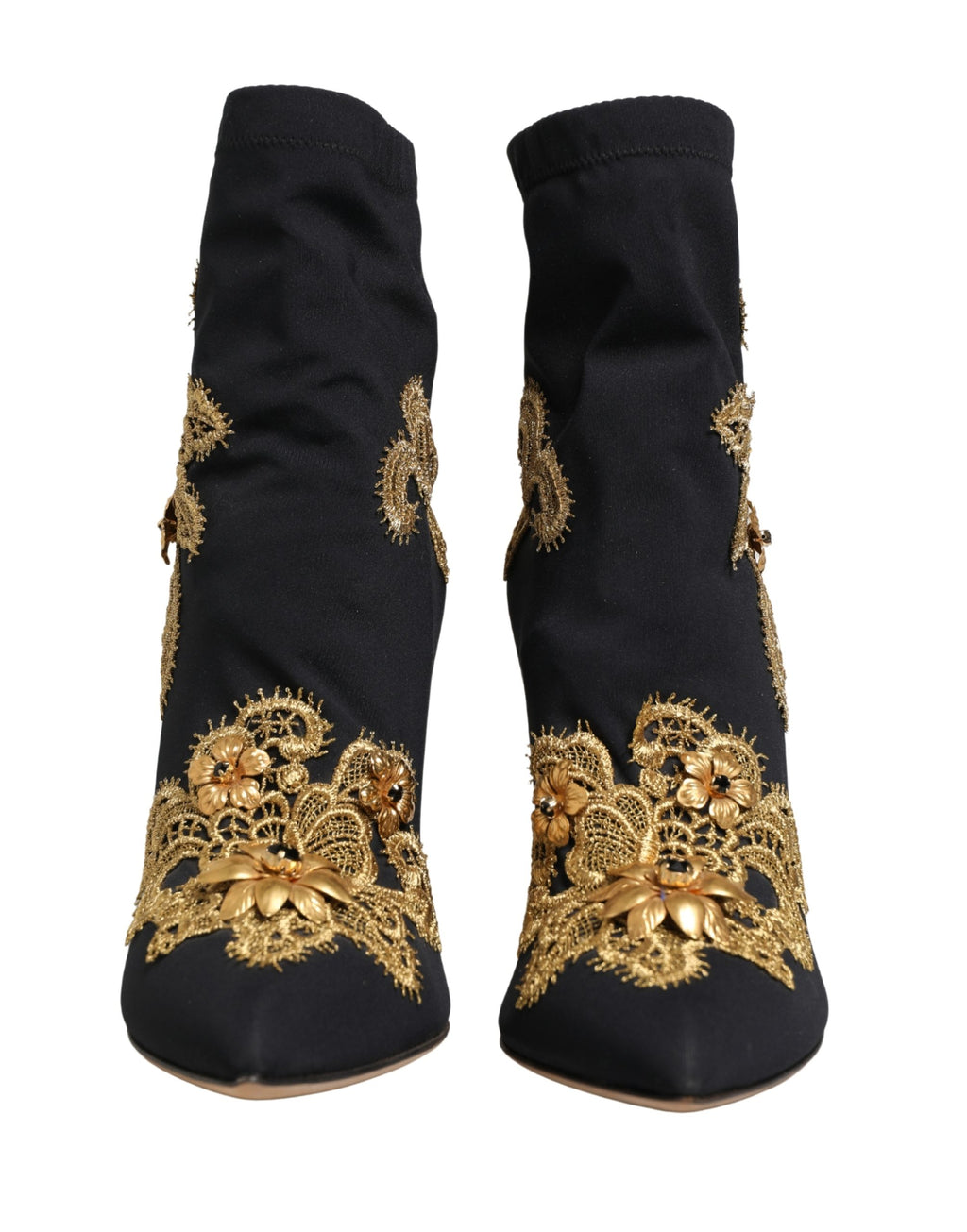 Dolce & Gabbana Black Gold Embroidery Crystal Boots Shoes