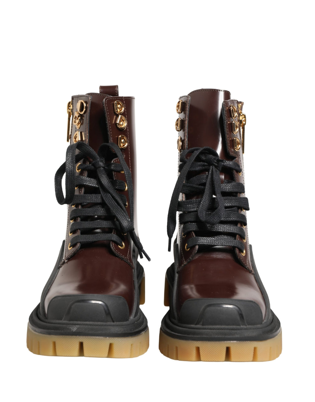 Dolce & Gabbana Maroon Leather Lace Up Biker Boots Shoes