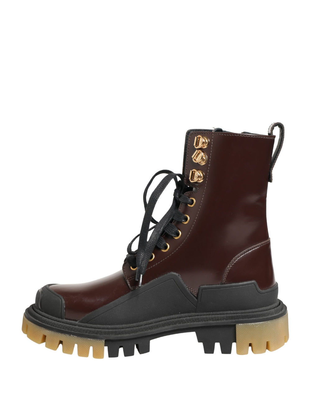 Dolce & Gabbana Maroon Leather Lace Up Biker Boots Shoes