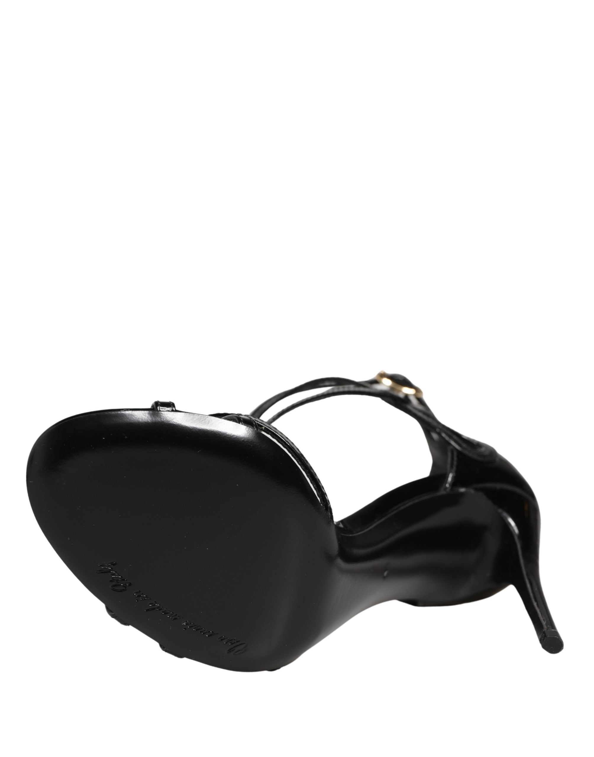 Dolce & Gabbana Black Leather Stiletto Heel Sandals Shoes