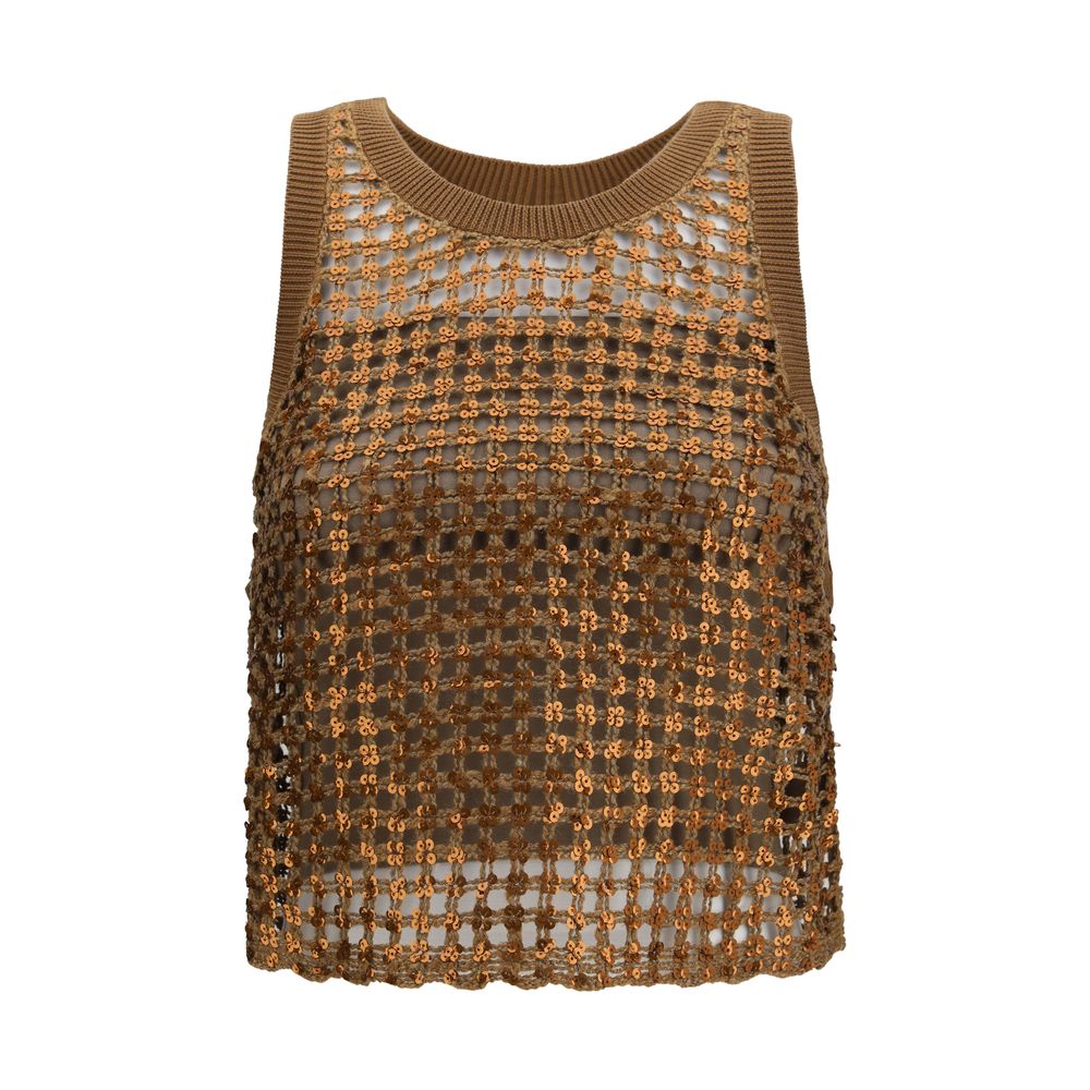 Brunello Cucinelli Brown Silk Sleeveles T-Shirt