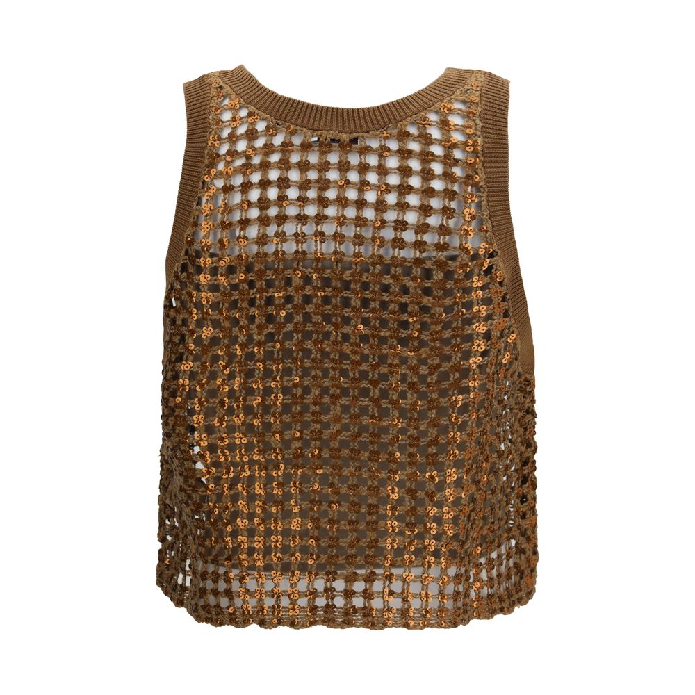 Brunello Cucinelli Brown Silk Sleeveles T-Shirt