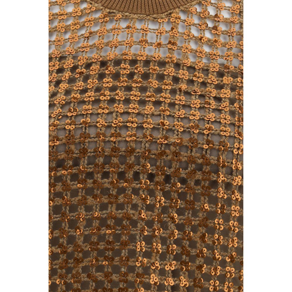 Brunello Cucinelli Brown Silk Sleeveles T-Shirt
