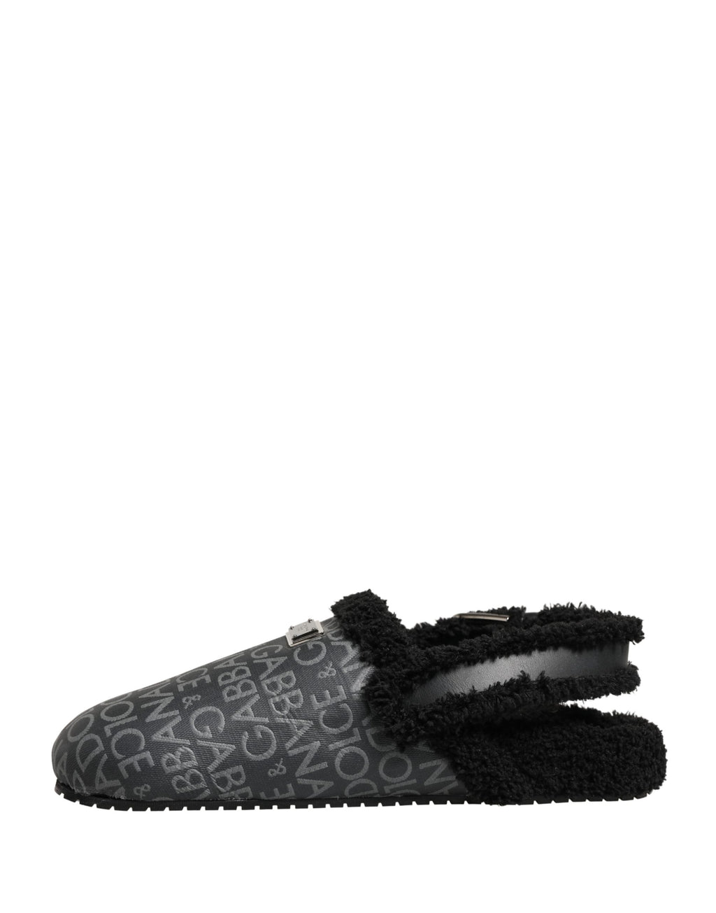 Dolce & Gabbana Gray Faux Fur Jacquard Mules Sandals Shoes
