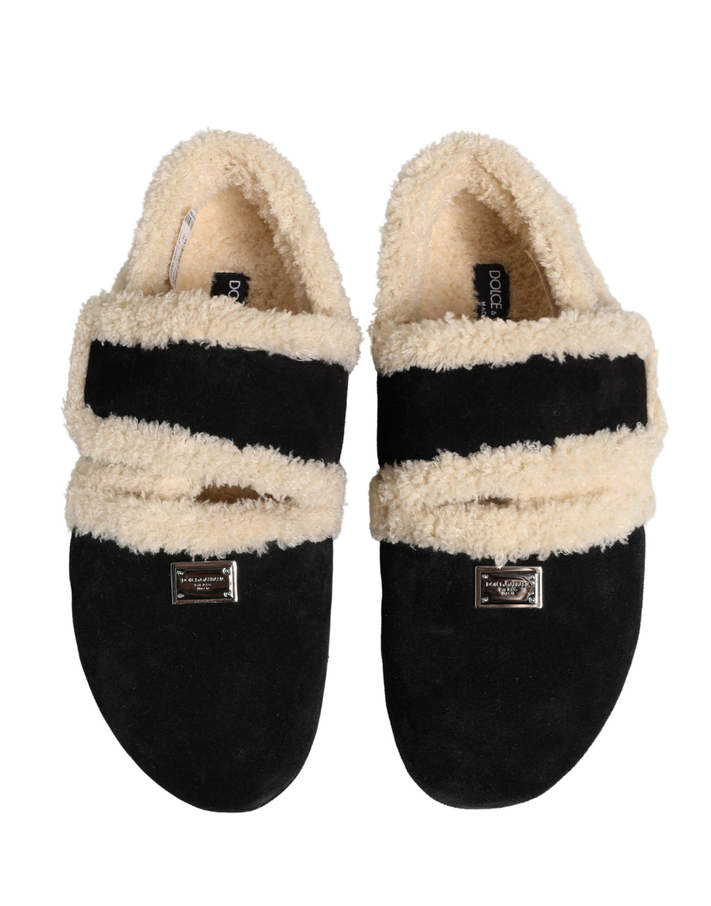 Dolce & Gabbana Beige Black Faux Fur Flats Men Sandals Shoes