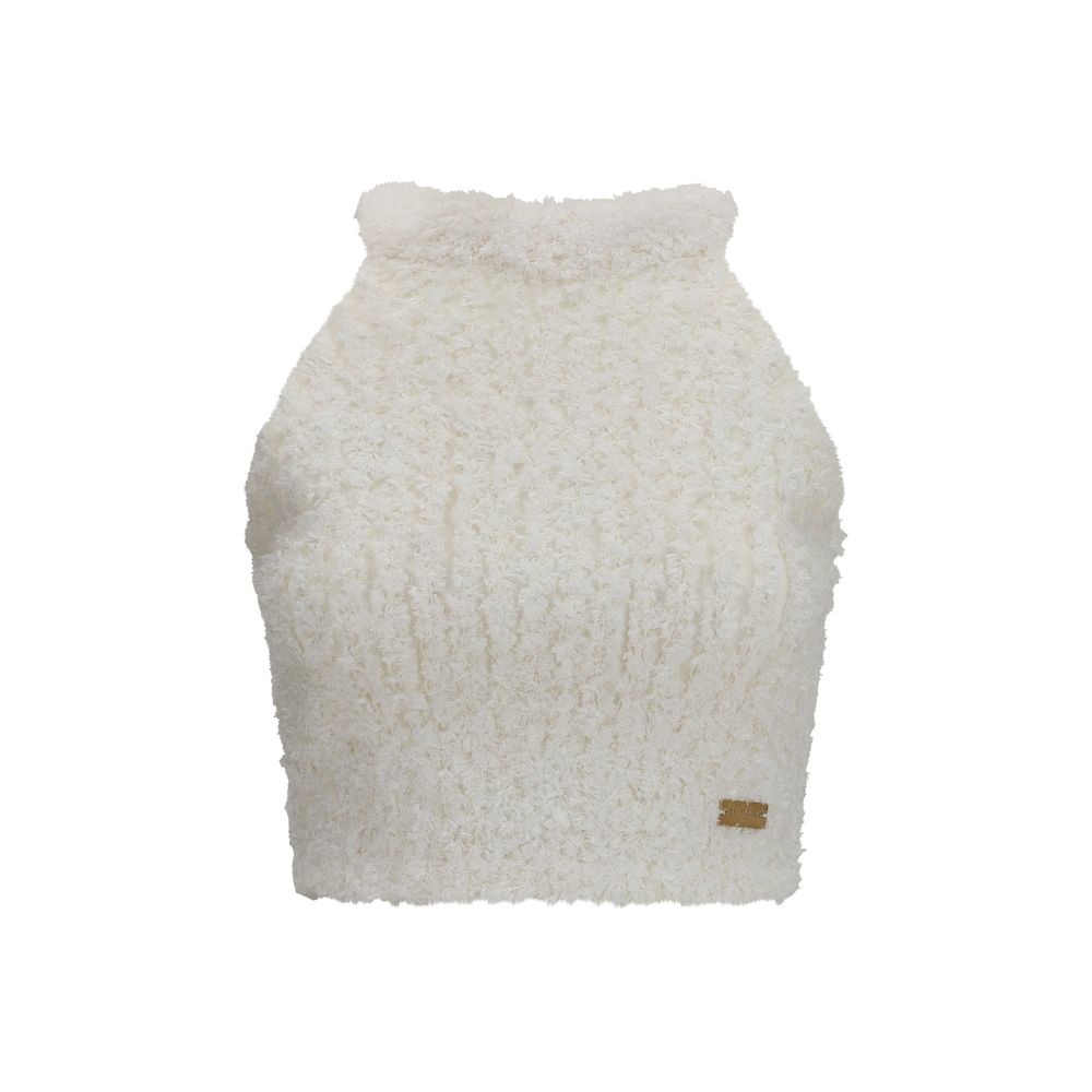 Balmain White Viscose Sleeveles T-Shirt