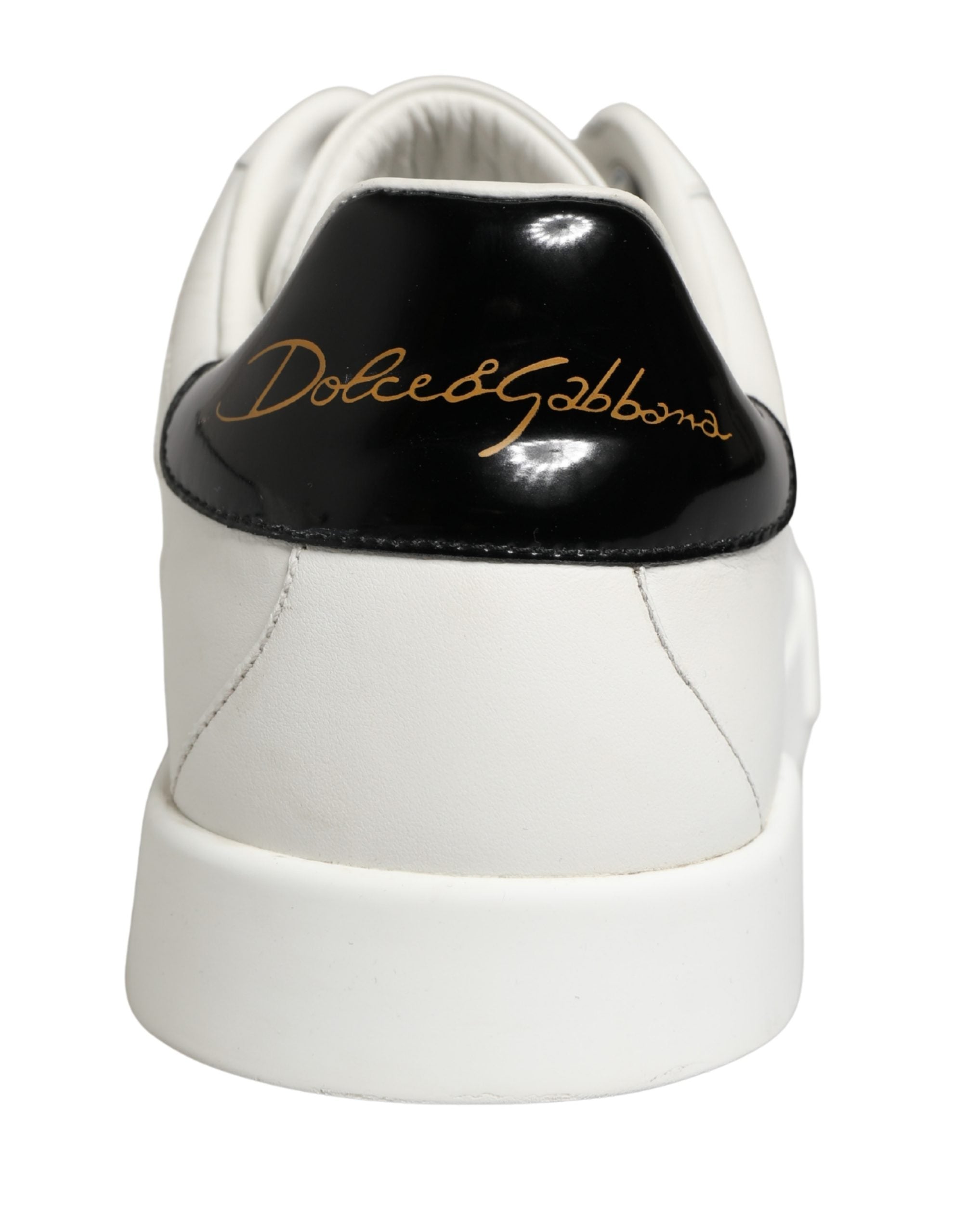 Dolce & Gabbana White Black Portofino Leather Sneakers Shoes