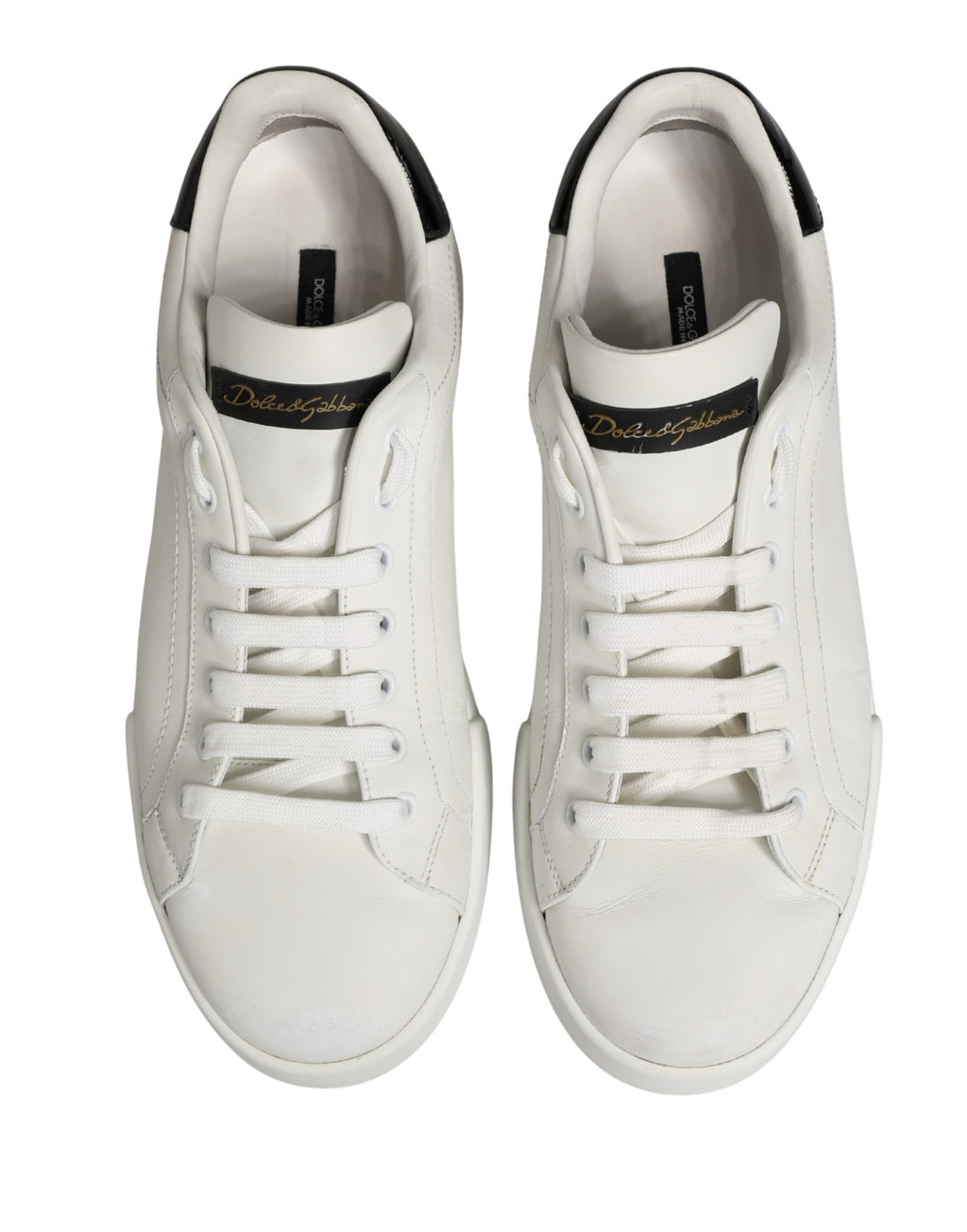 Dolce & Gabbana White Black Portofino Leather Sneakers Shoes