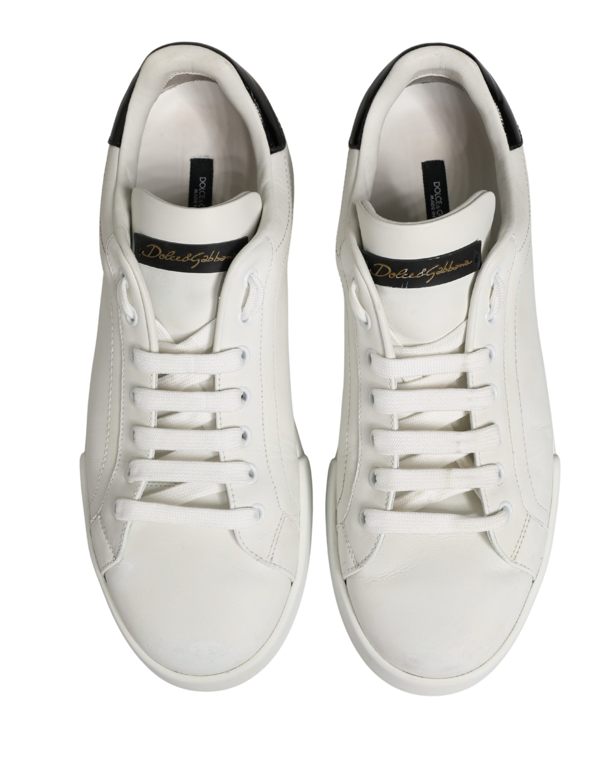 Dolce & Gabbana White Black Portofino Leather Sneakers Shoes