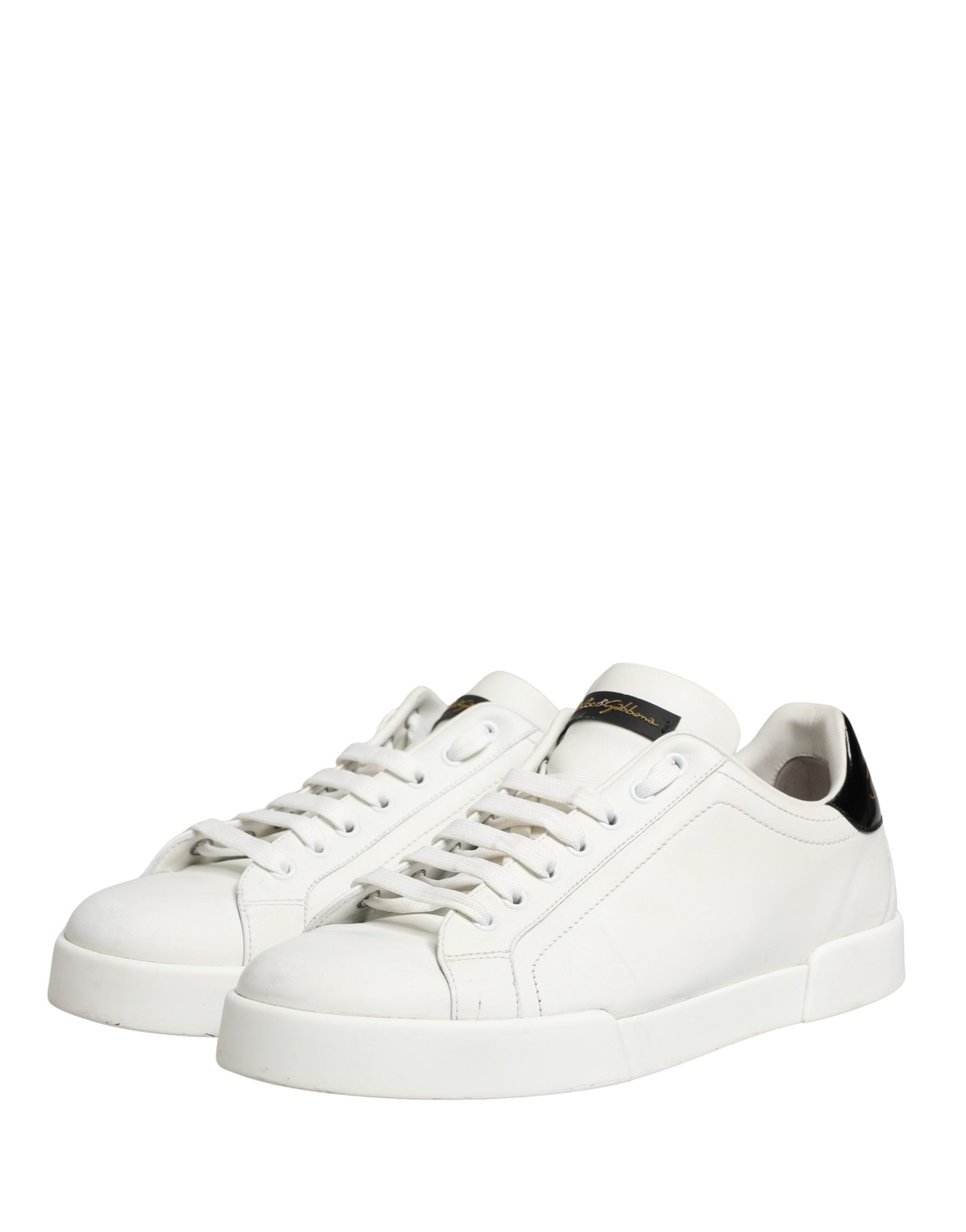 Dolce & Gabbana White Black Portofino Leather Sneakers Shoes