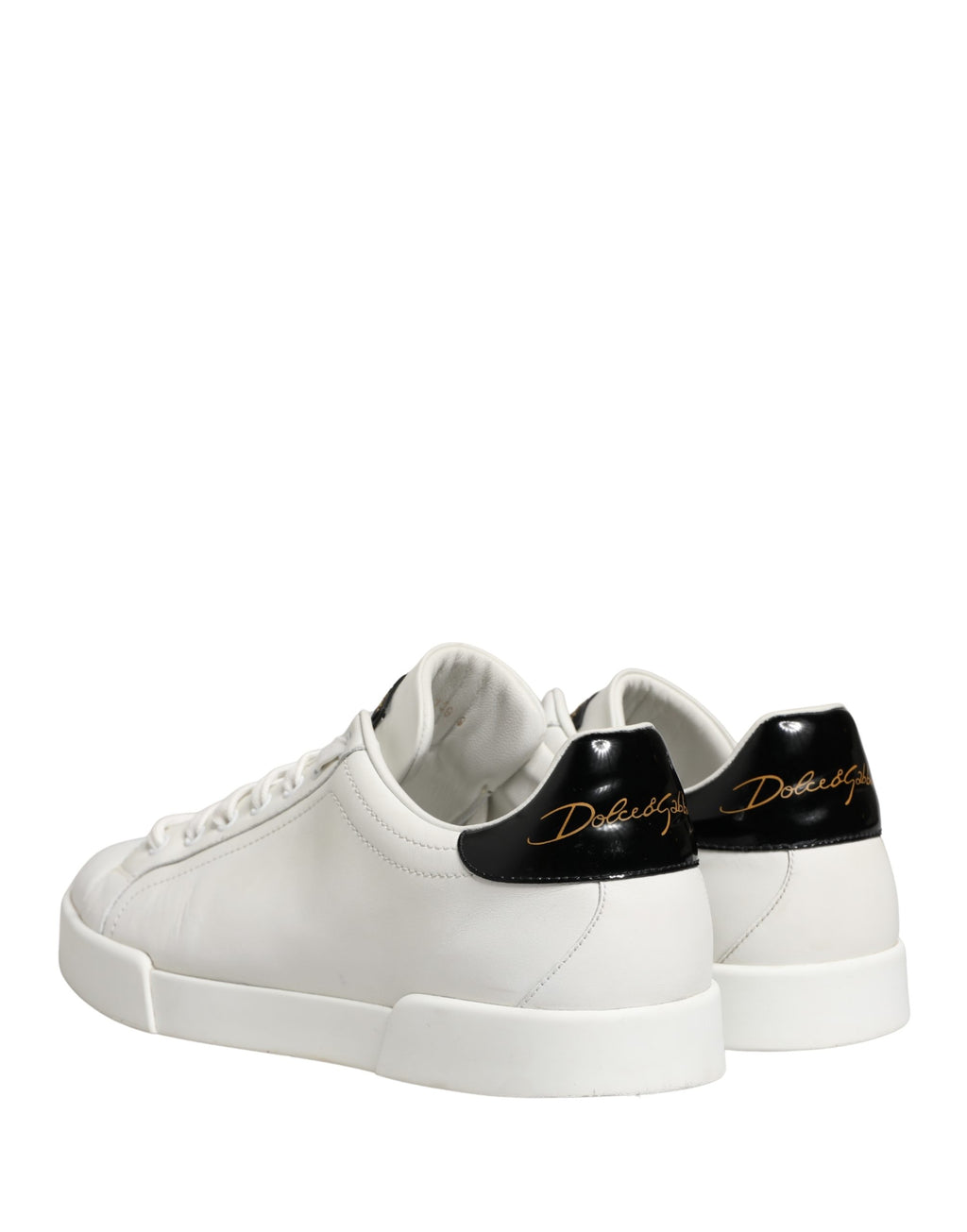 Dolce & Gabbana White Black Portofino Leather Sneakers Shoes