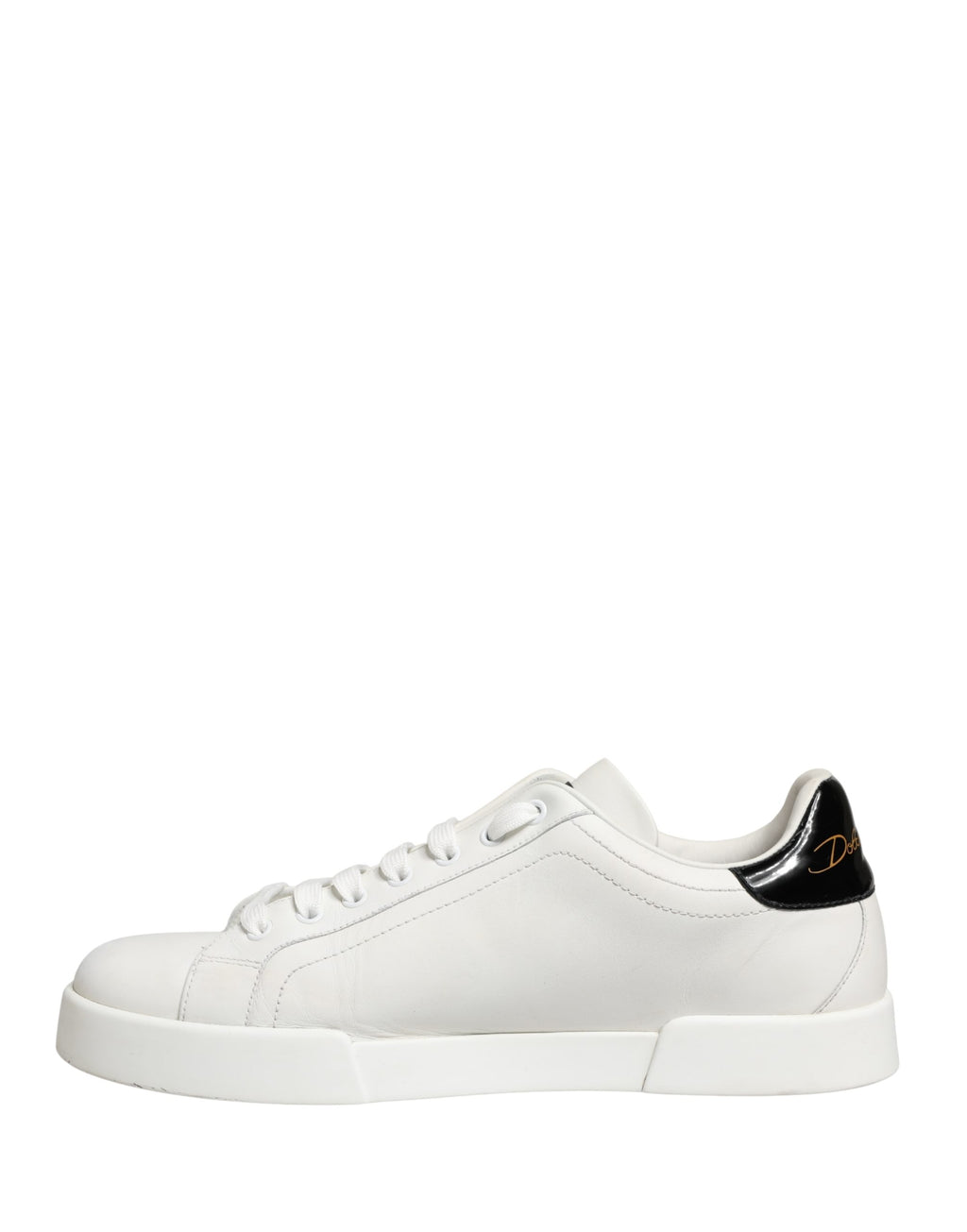 Dolce & Gabbana White Black Portofino Leather Sneakers Shoes