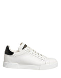 Dolce & Gabbana White Black Portofino Leather Sneakers Shoes