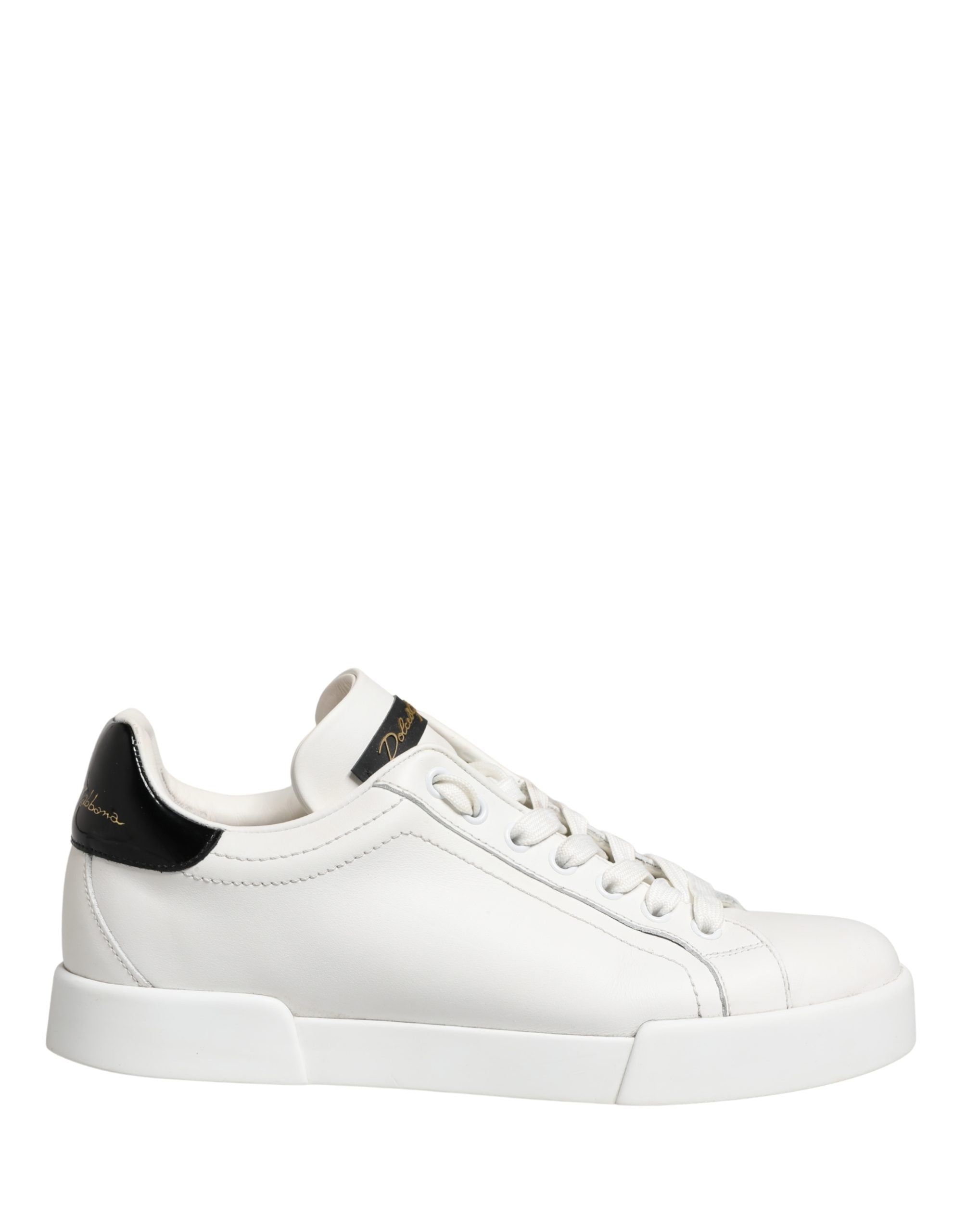 Dolce & Gabbana White Black Portofino Leather Sneakers Shoes
