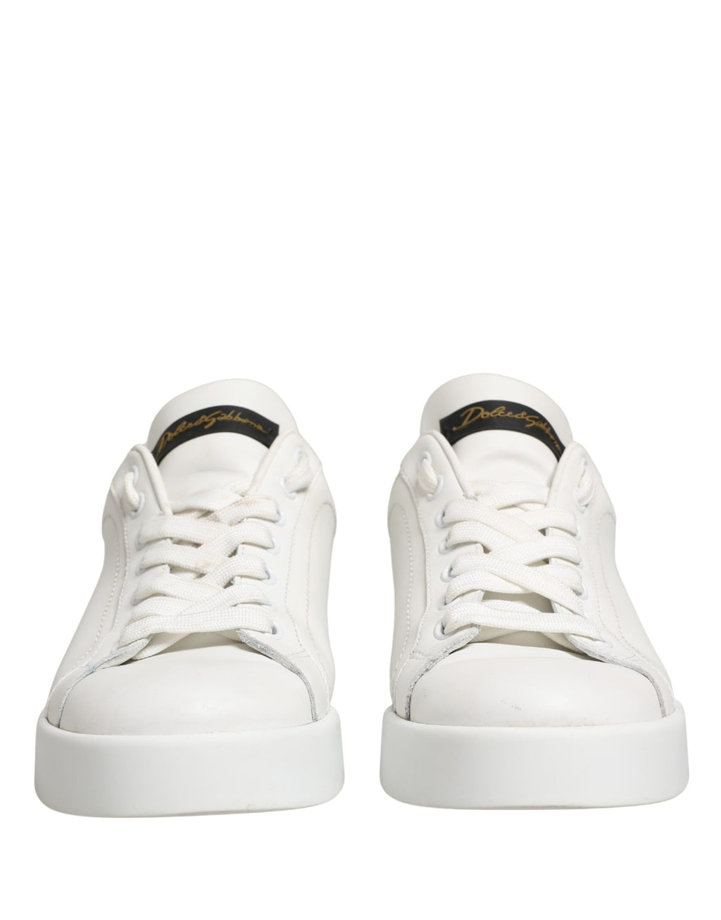 Dolce & Gabbana White Black Portofino Leather Sneakers Shoes