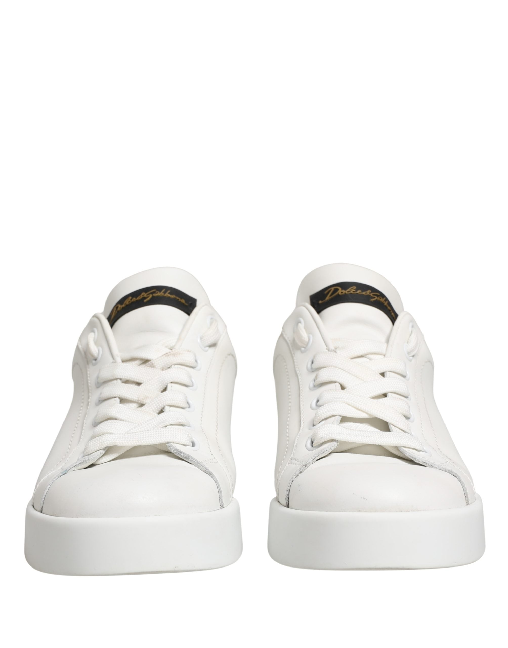 Dolce & Gabbana White Black Portofino Leather Sneakers Shoes