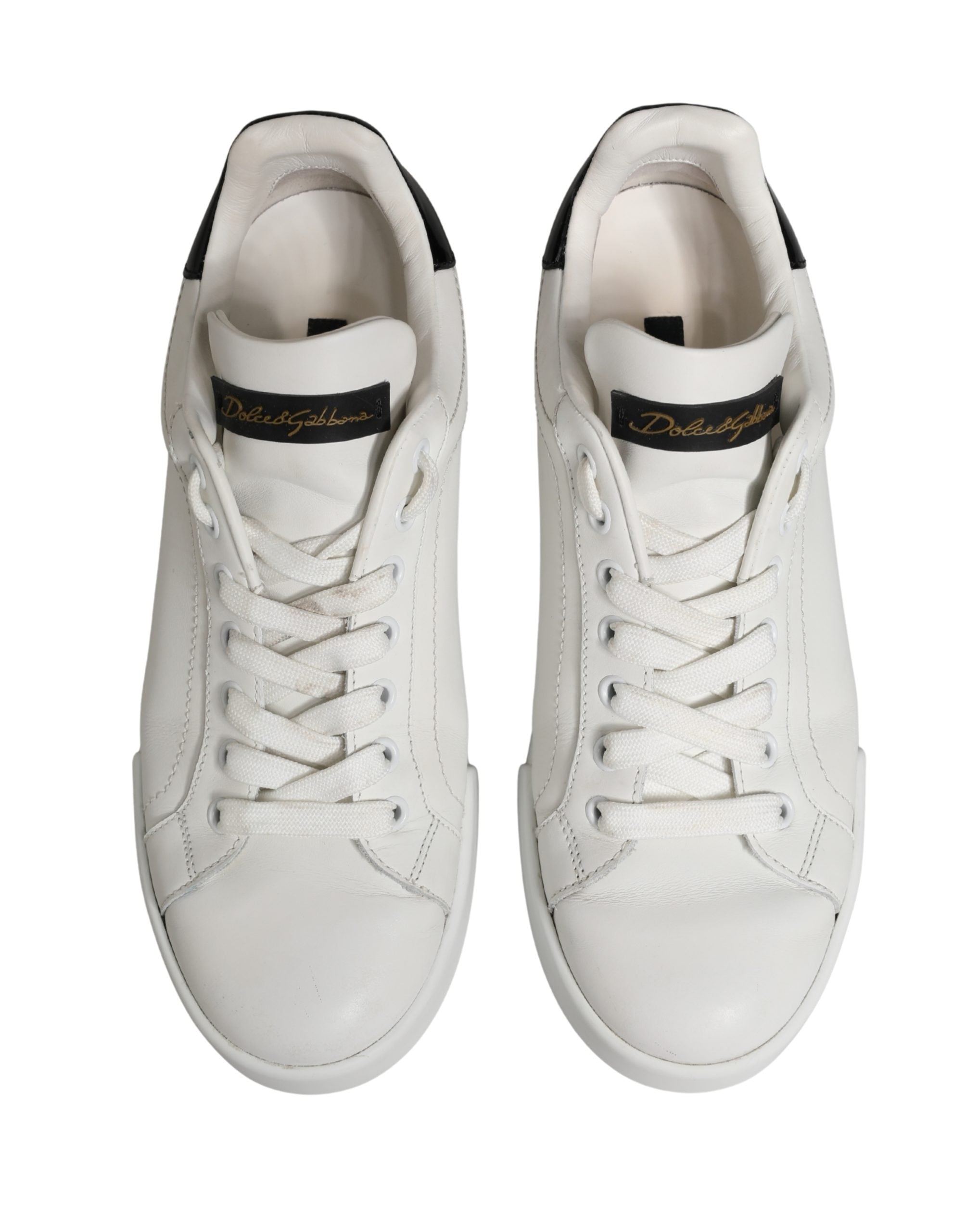 Dolce & Gabbana White Black Portofino Leather Sneakers Shoes