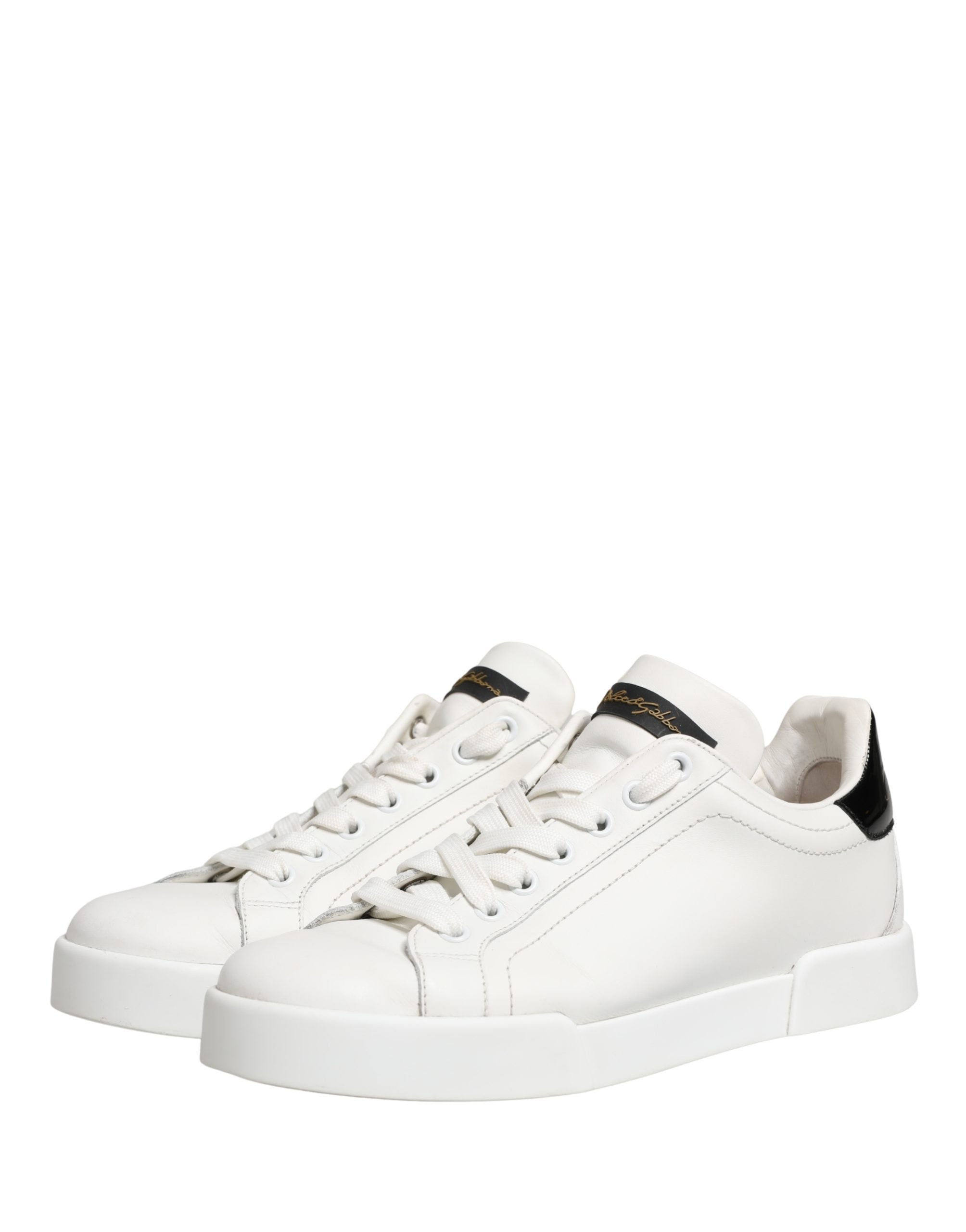 Dolce & Gabbana White Black Portofino Leather Sneakers Shoes