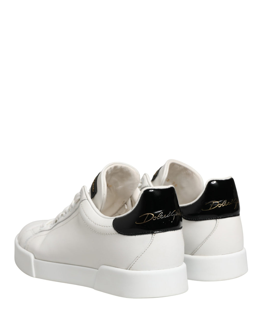 Dolce & Gabbana White Black Portofino Leather Sneakers Shoes