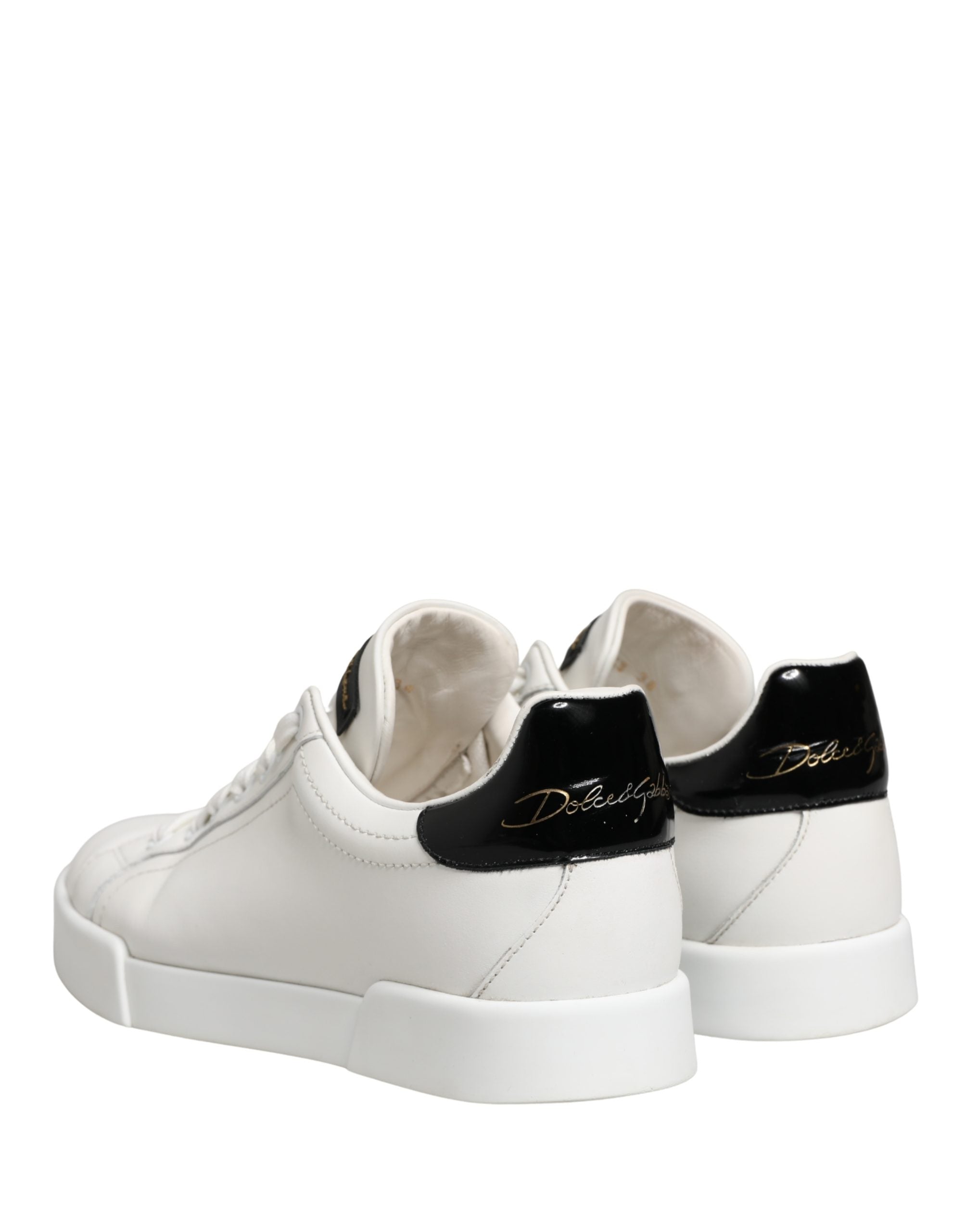 Dolce & Gabbana White Black Portofino Leather Sneakers Shoes