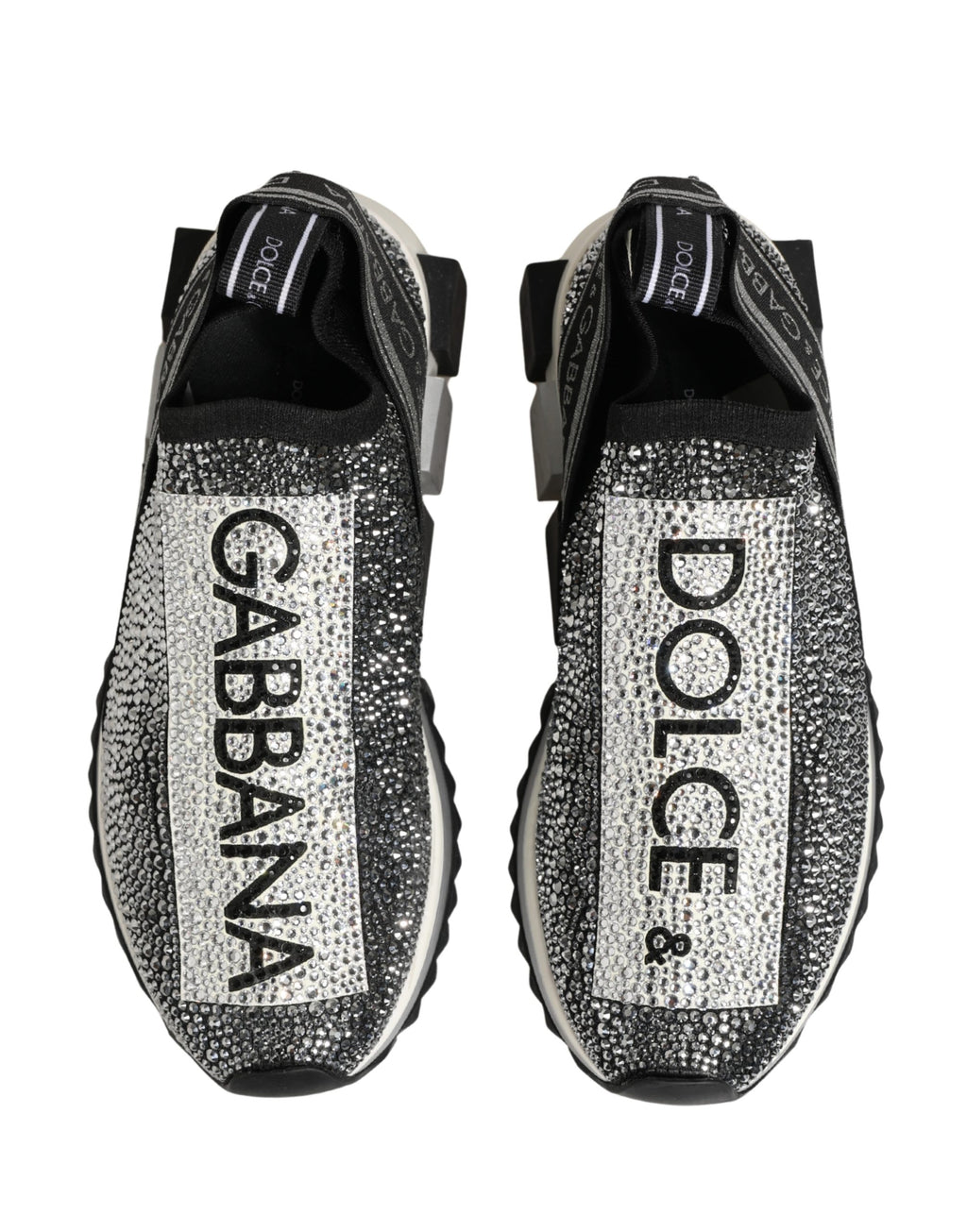 Dolce & Gabbana Silver Crystal Logo Slip On Sorrento Sneakers Shoes