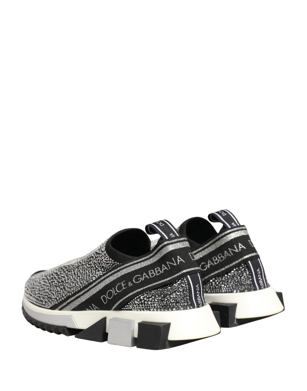 Dolce & Gabbana Silver Crystal Logo Slip On Sorrento Sneakers Shoes