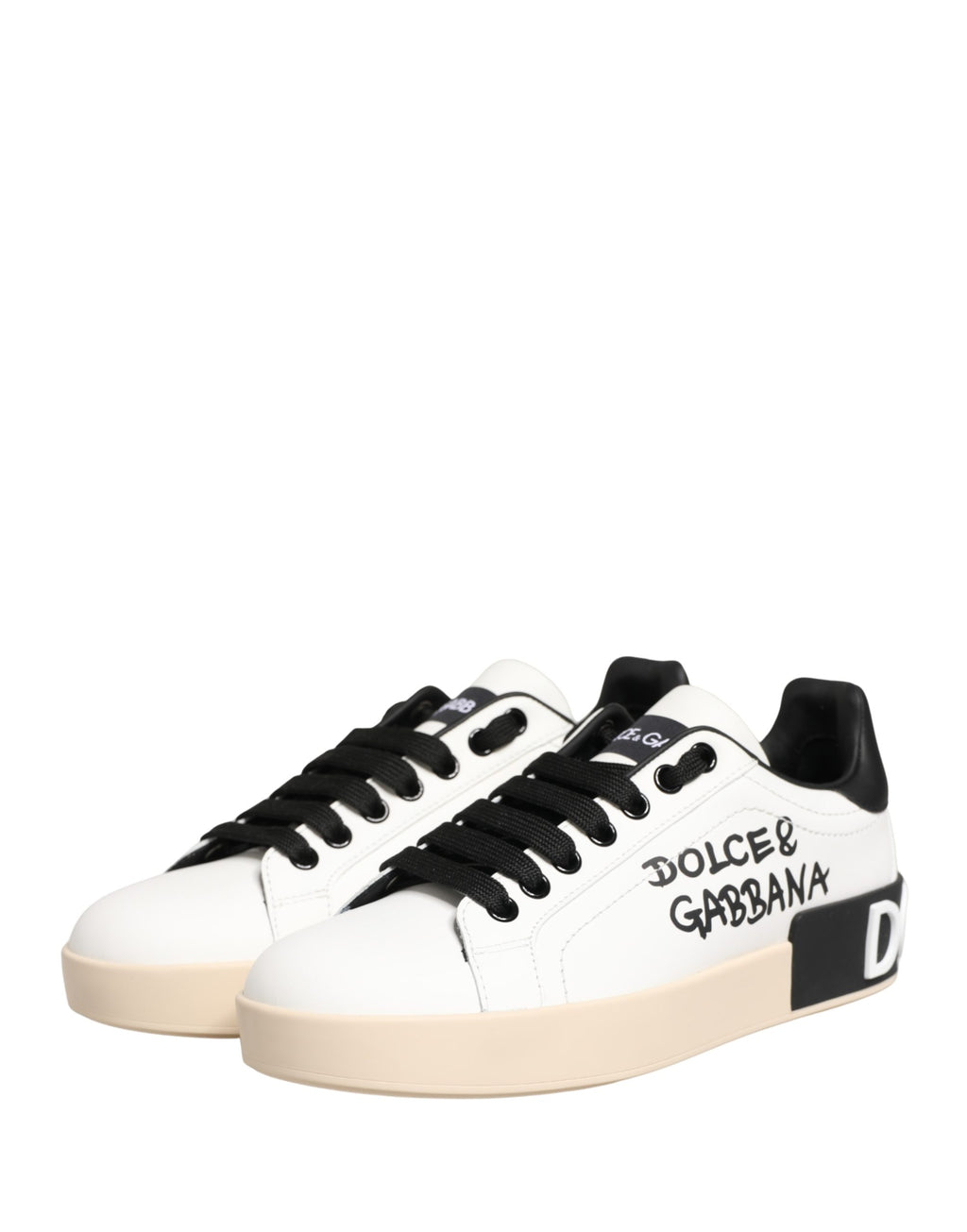 Dolce & Gabbana White Low Top Portofino Leather Sneakers Shoes