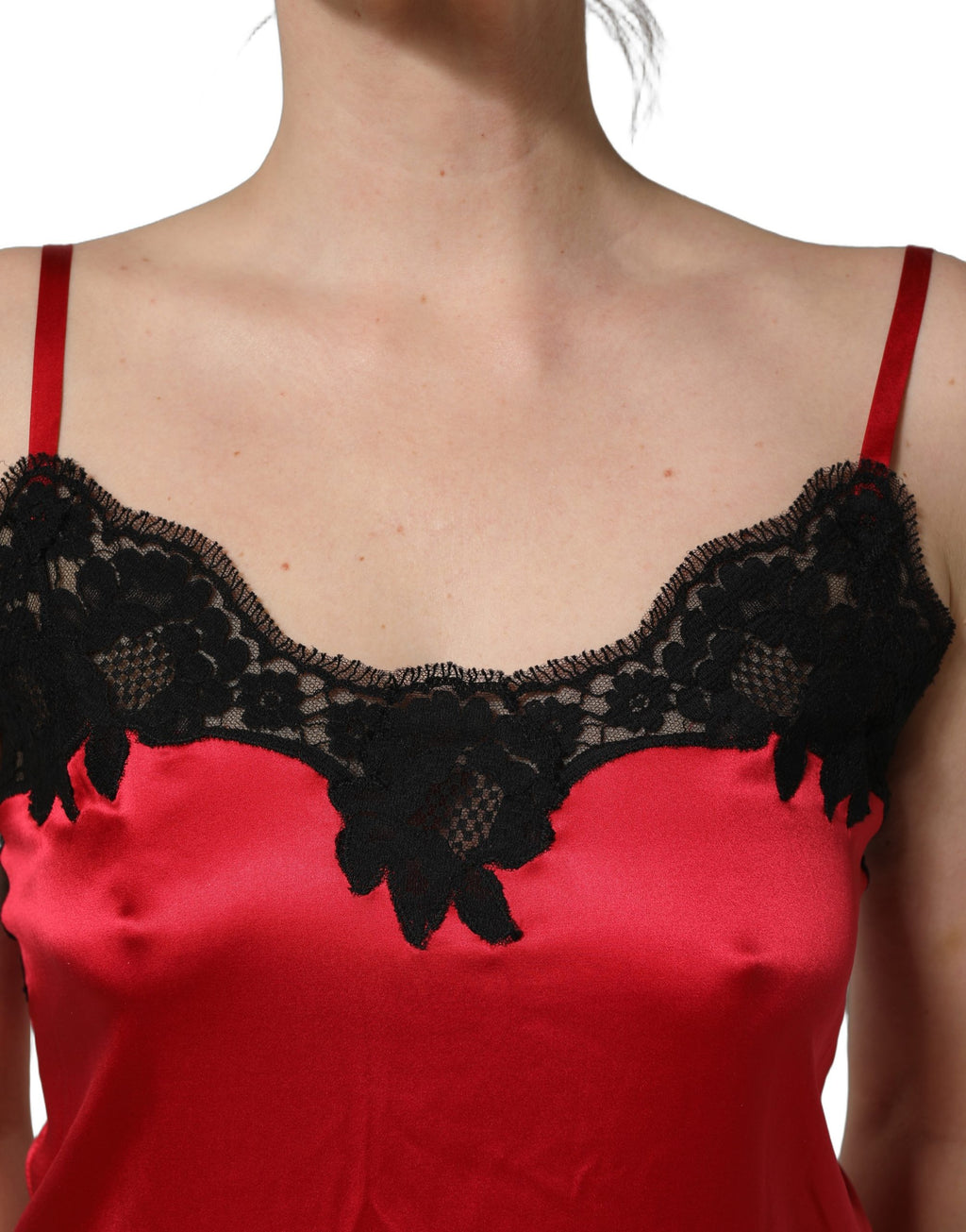 Dolce & Gabbana Red Black Lace Lingerie Short Chemise Sleepwear