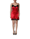 Dolce & Gabbana Red Black Lace Lingerie Short Chemise Sleepwear