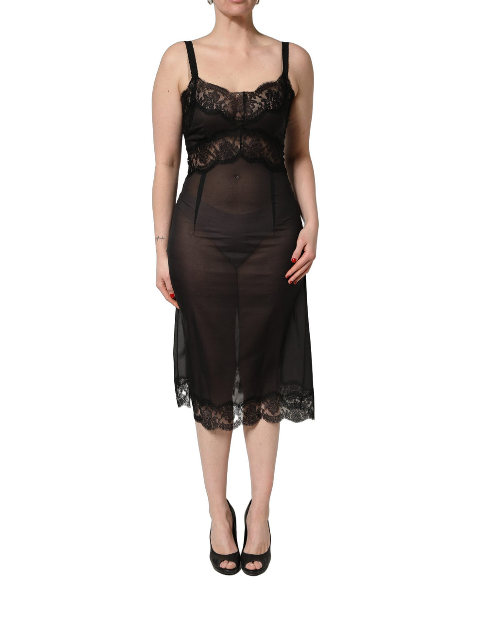 Dolce & Gabbana Black Silk Lace Slip Lingerie Chemise Sleepwear