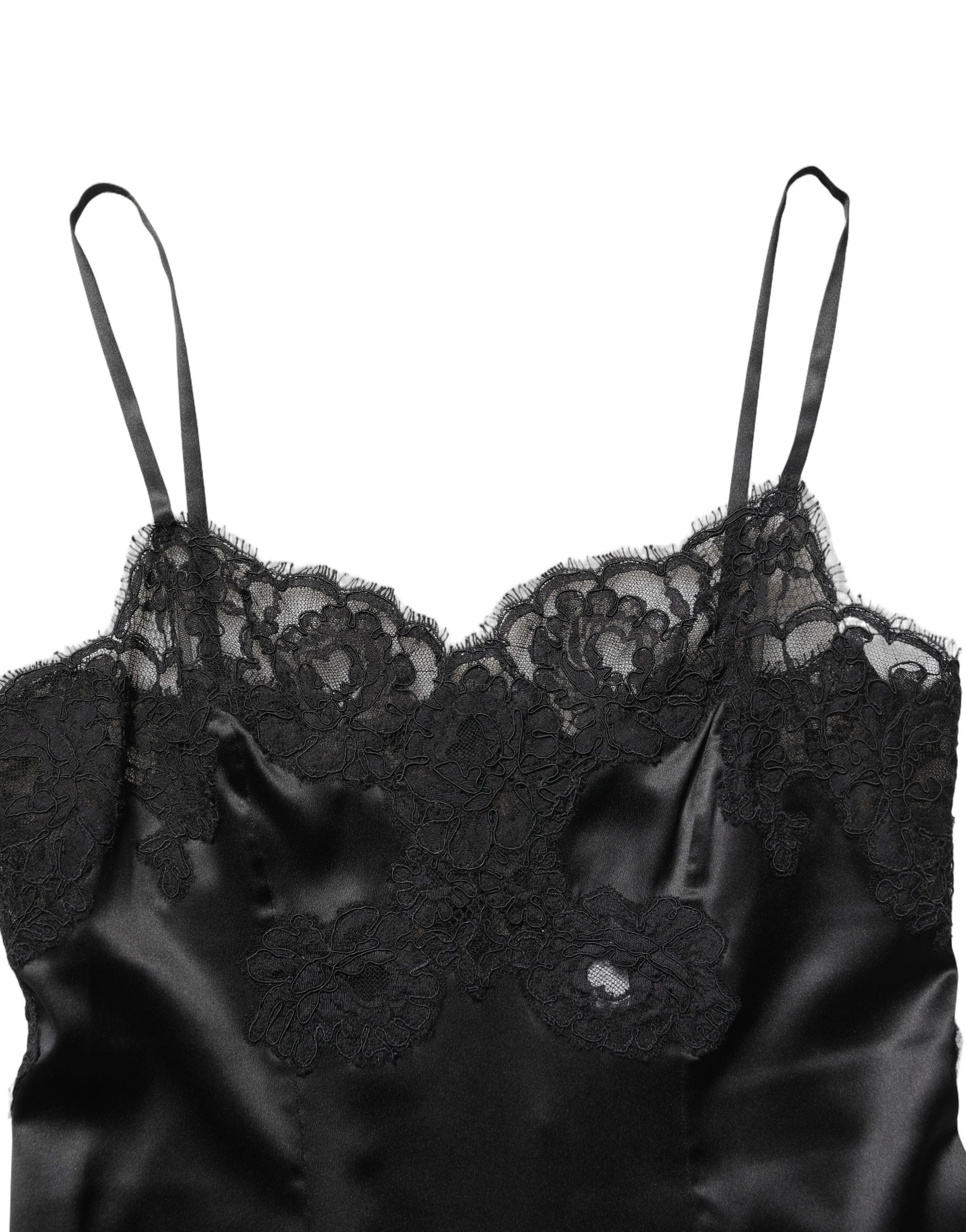 Dolce & Gabbana Black Silk Lace Lingerie Short Chemise Sleepwear
