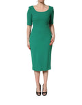 Dolce & Gabbana Green Short Sleeve Pencil Sheath Midi Dress