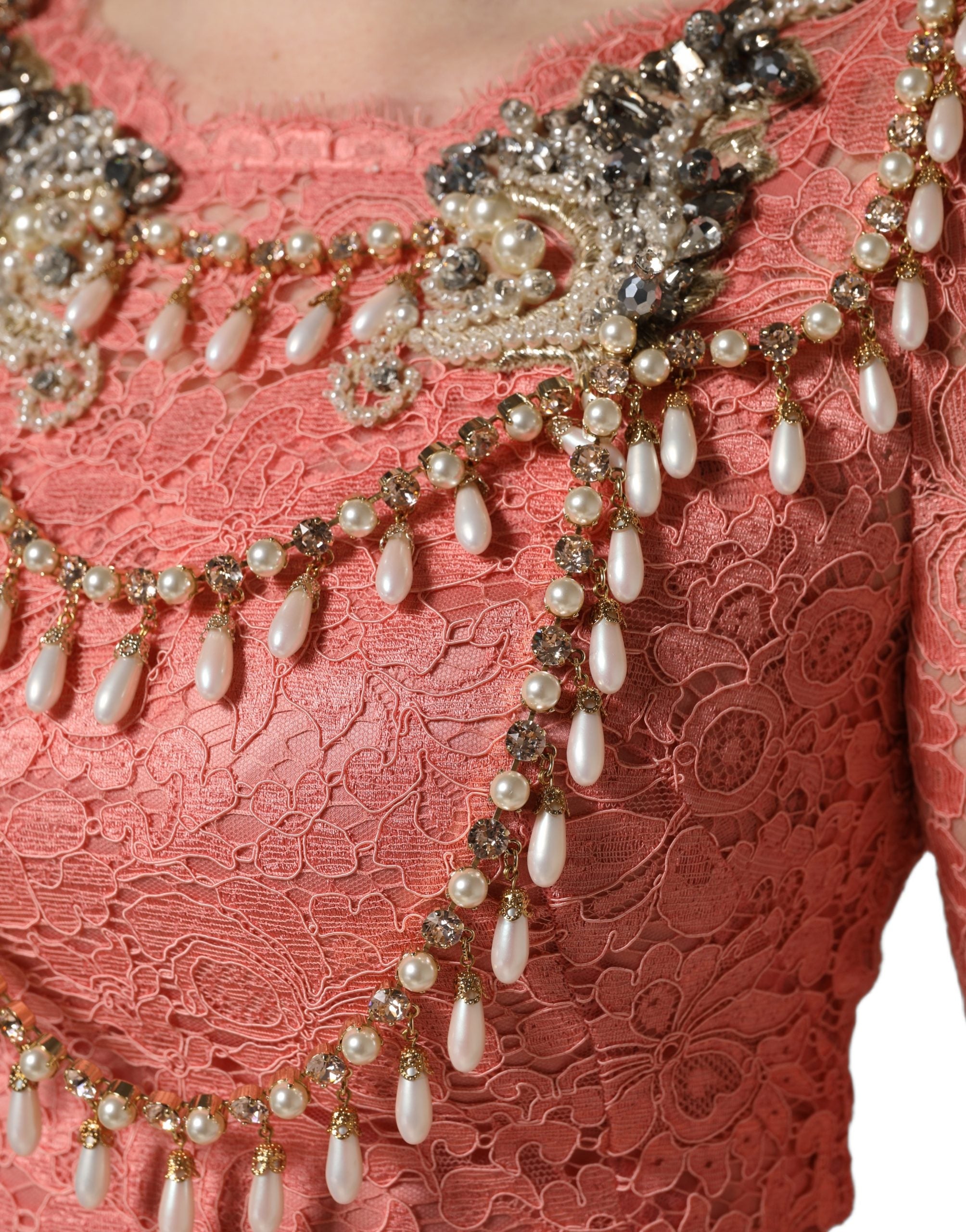 Dolce & Gabbana Pink Embellished Mermaid Lace Gown Dress