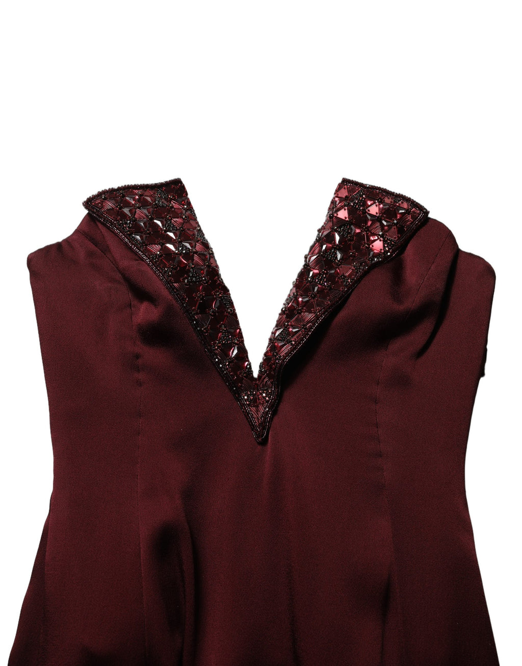 Dolce & Gabbana Maroon Embellished Vneck Evening Gown Dress