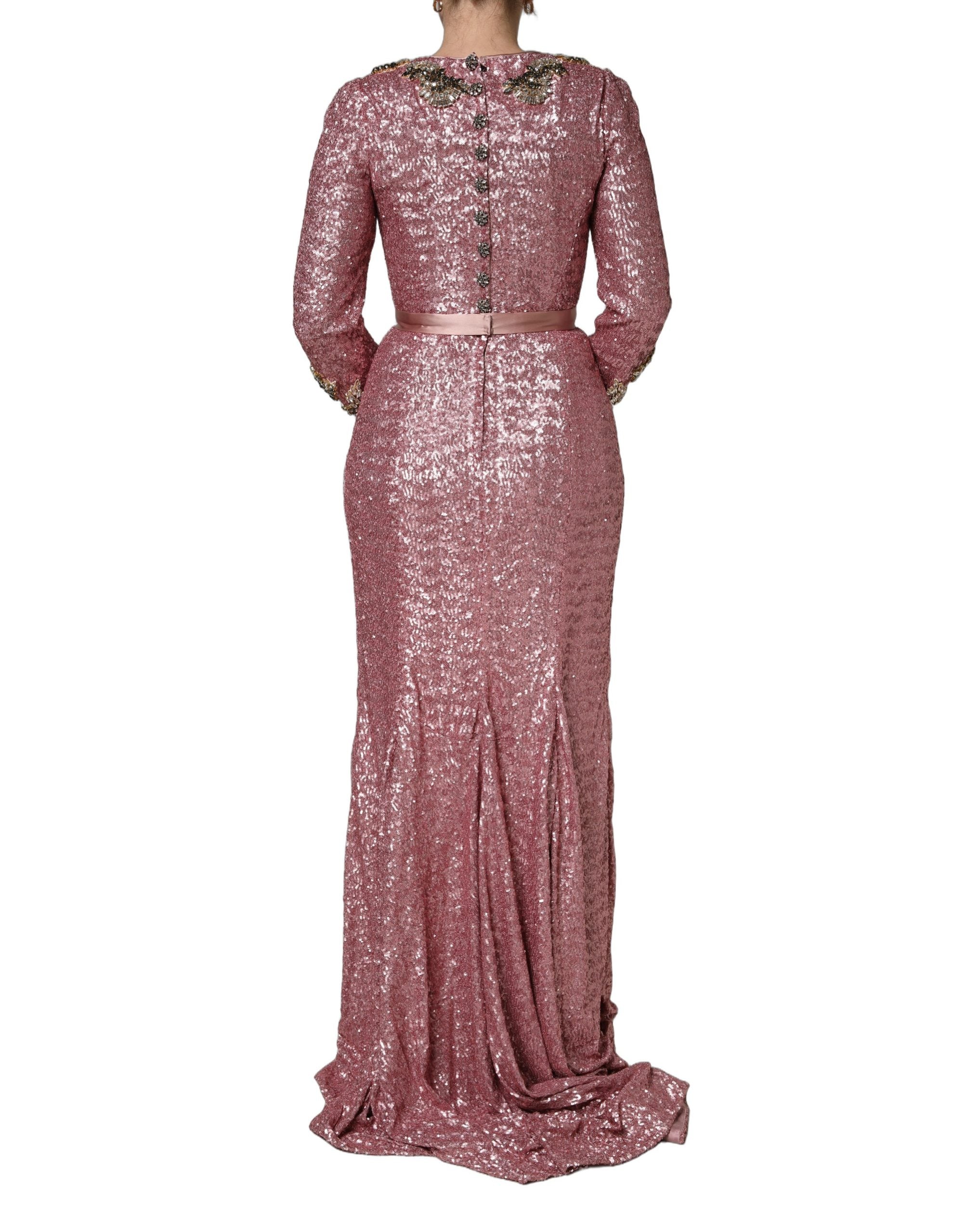 Dolce & Gabbana Pink Embellished Sequined Evening Gown Dress