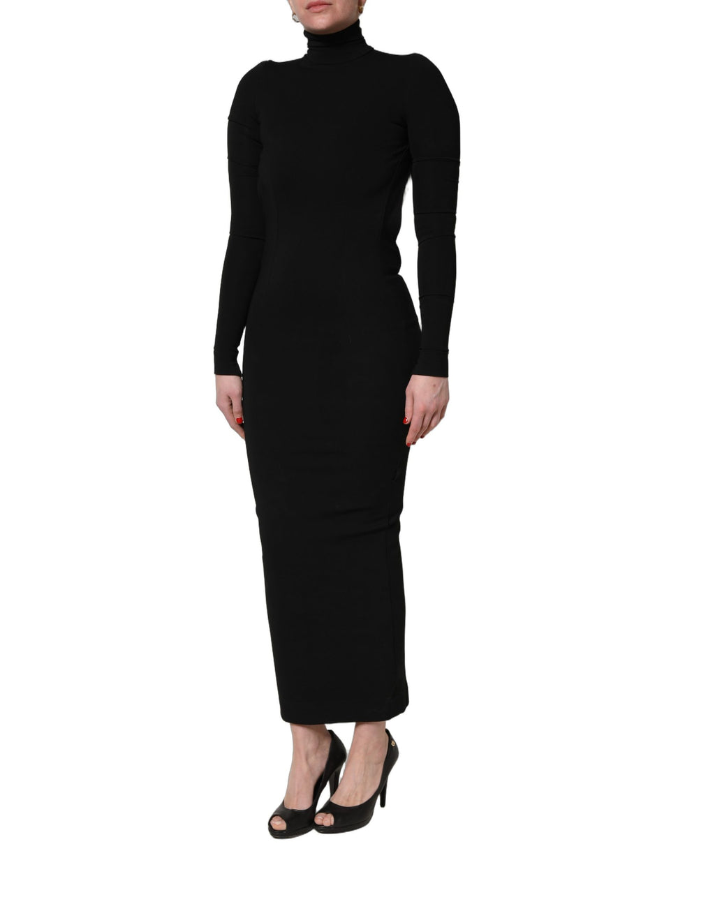 Dolce & Gabbana Black Long Sleeves Viscose Sheath Maxi Dress