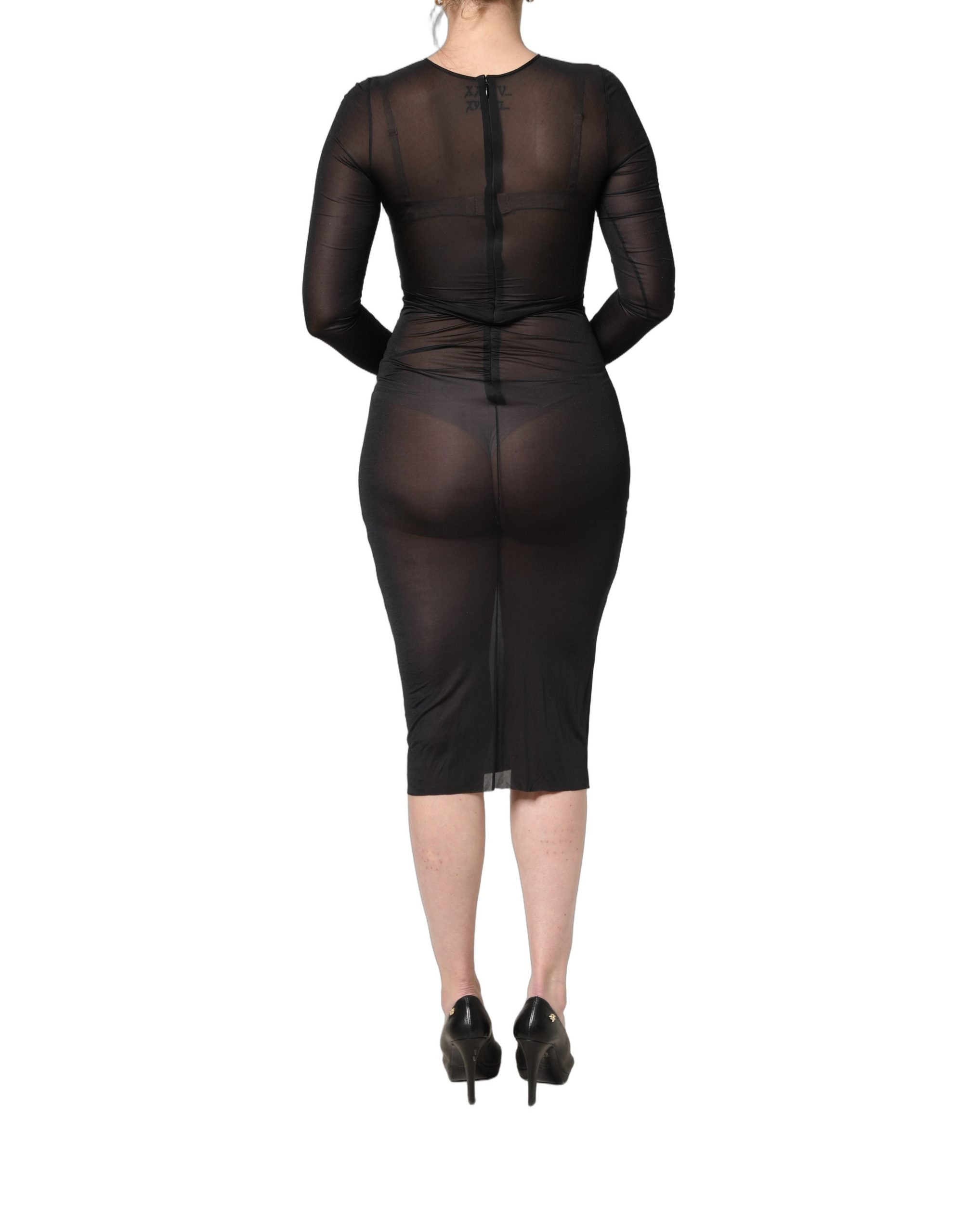 Dolce & Gabbana Black Sheer Long Sleeves Sheath Midi Dress