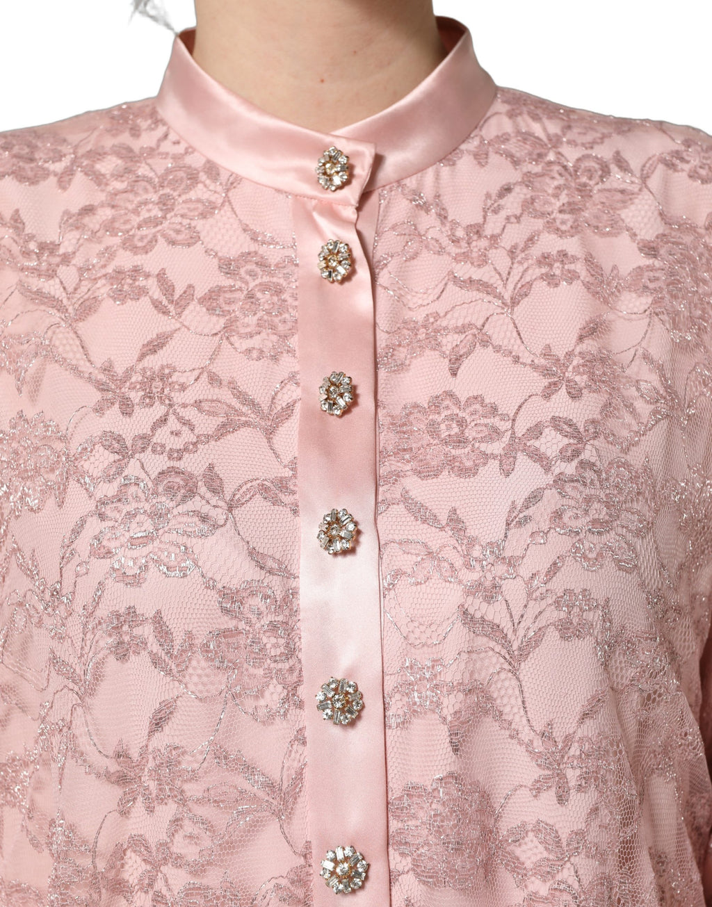 Dolce & Gabbana Pink Corded Floral Lace Kaftan Midi Dress