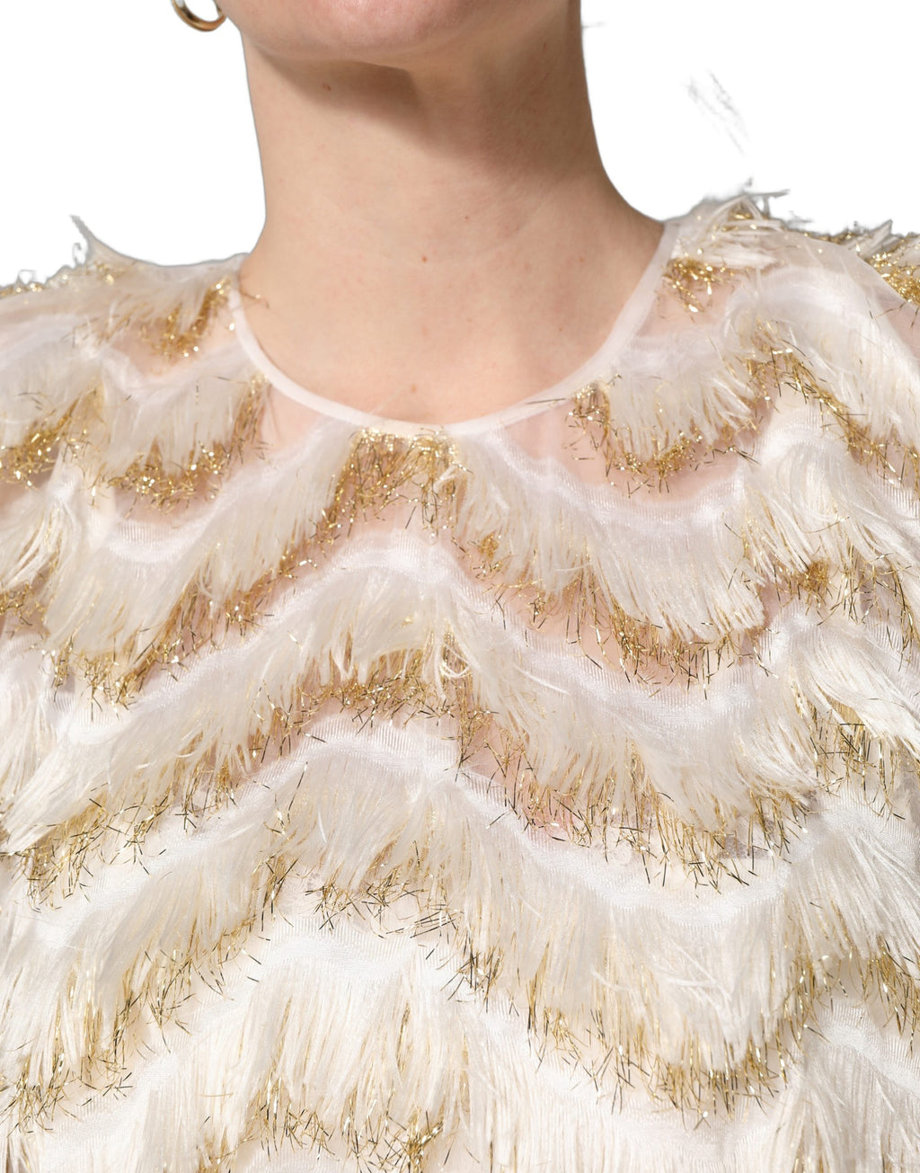 Dolce & Gabbana Ivory Fringe Layered Shift Midi Dress