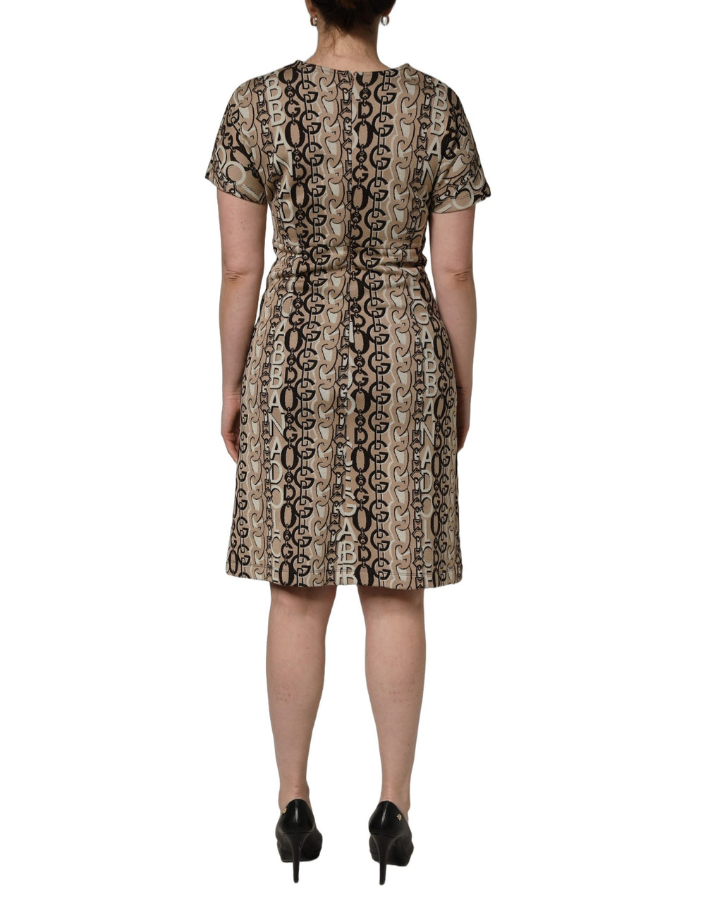 Dolce & Gabbana Brown DG Logo Chain Short-Sleeve Sheath Dress