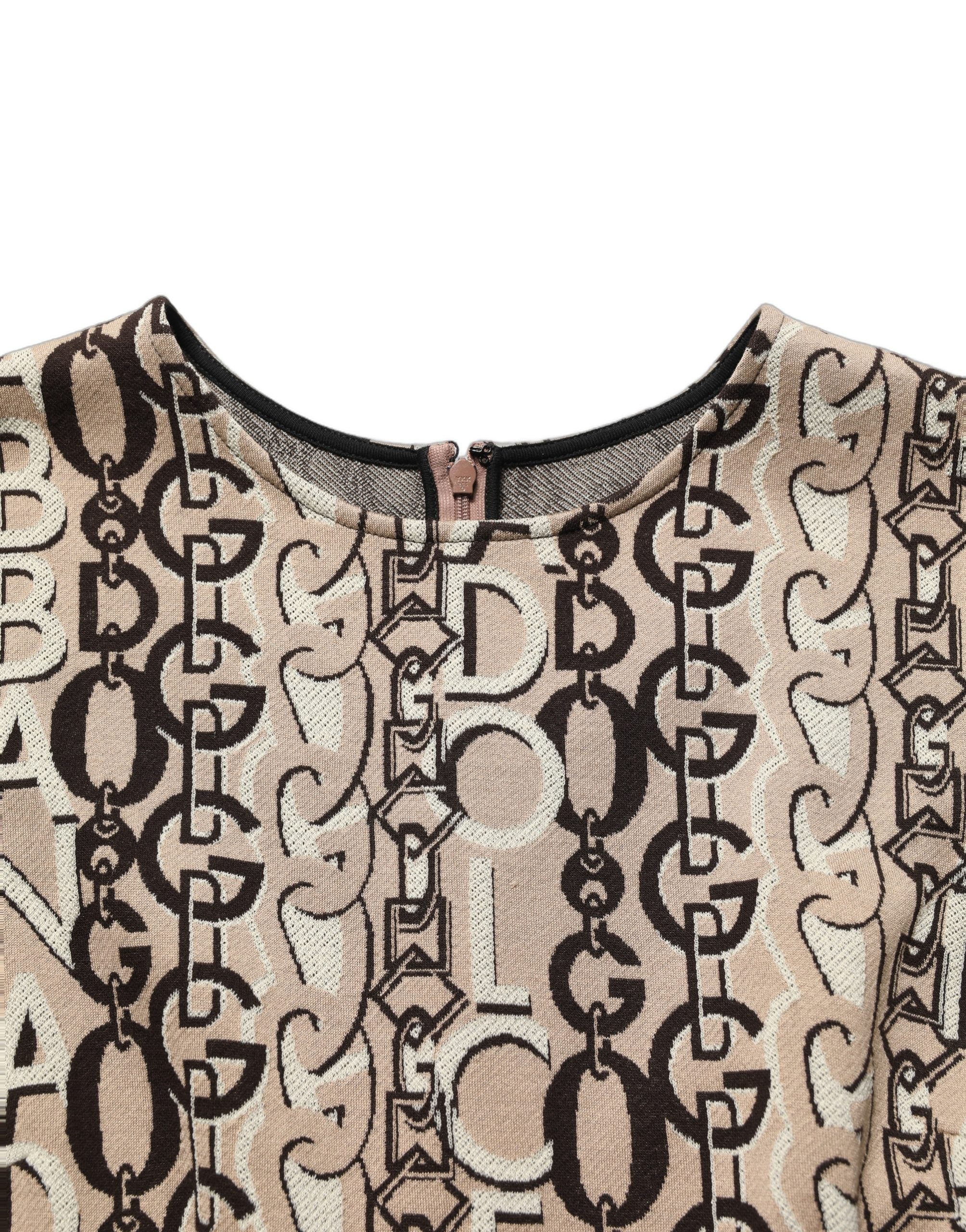 Dolce & Gabbana Brown DG Logo Chain Short-Sleeve Sheath Dress