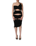 Dolce & Gabbana Black Jersey Calf Length Cut-Out Ruched Dress