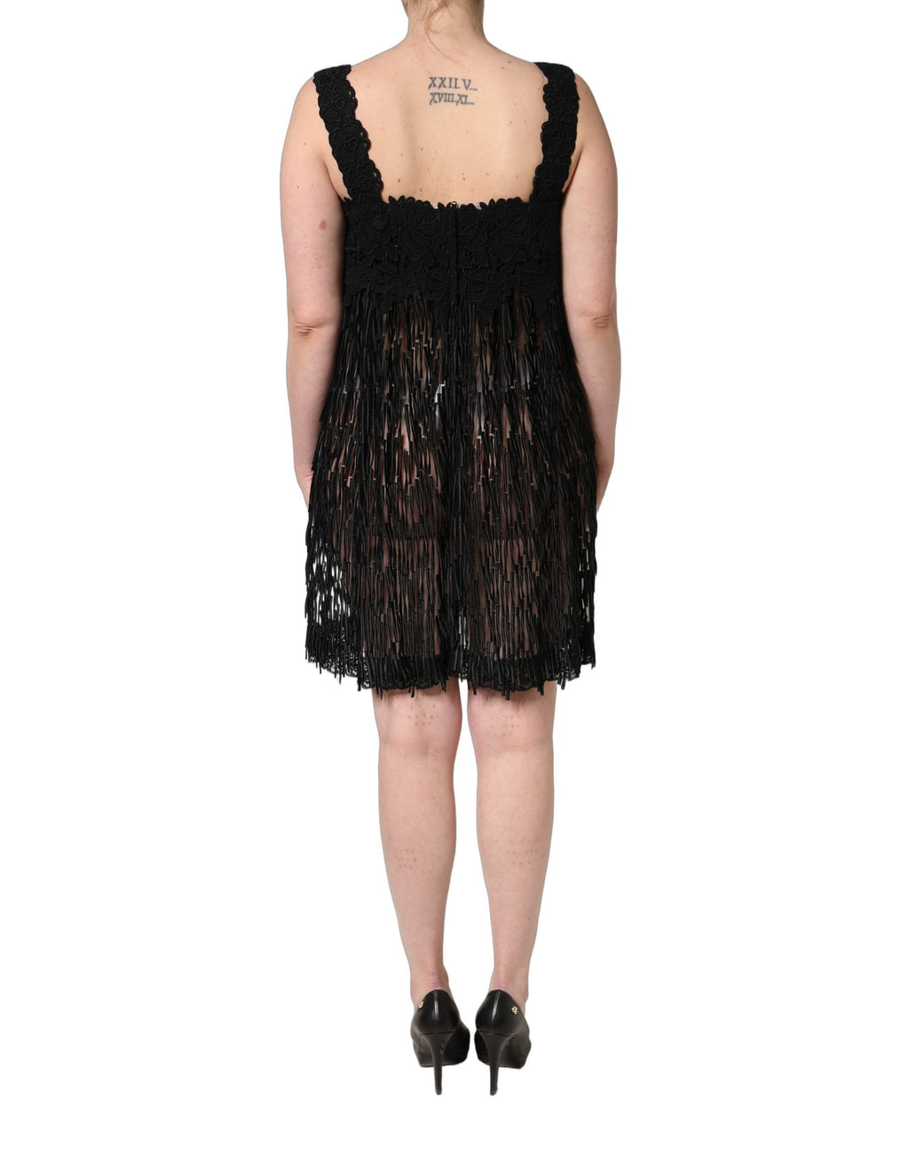 Dolce & Gabbana Black Viscose Fringed Sleeveless Mini Dress