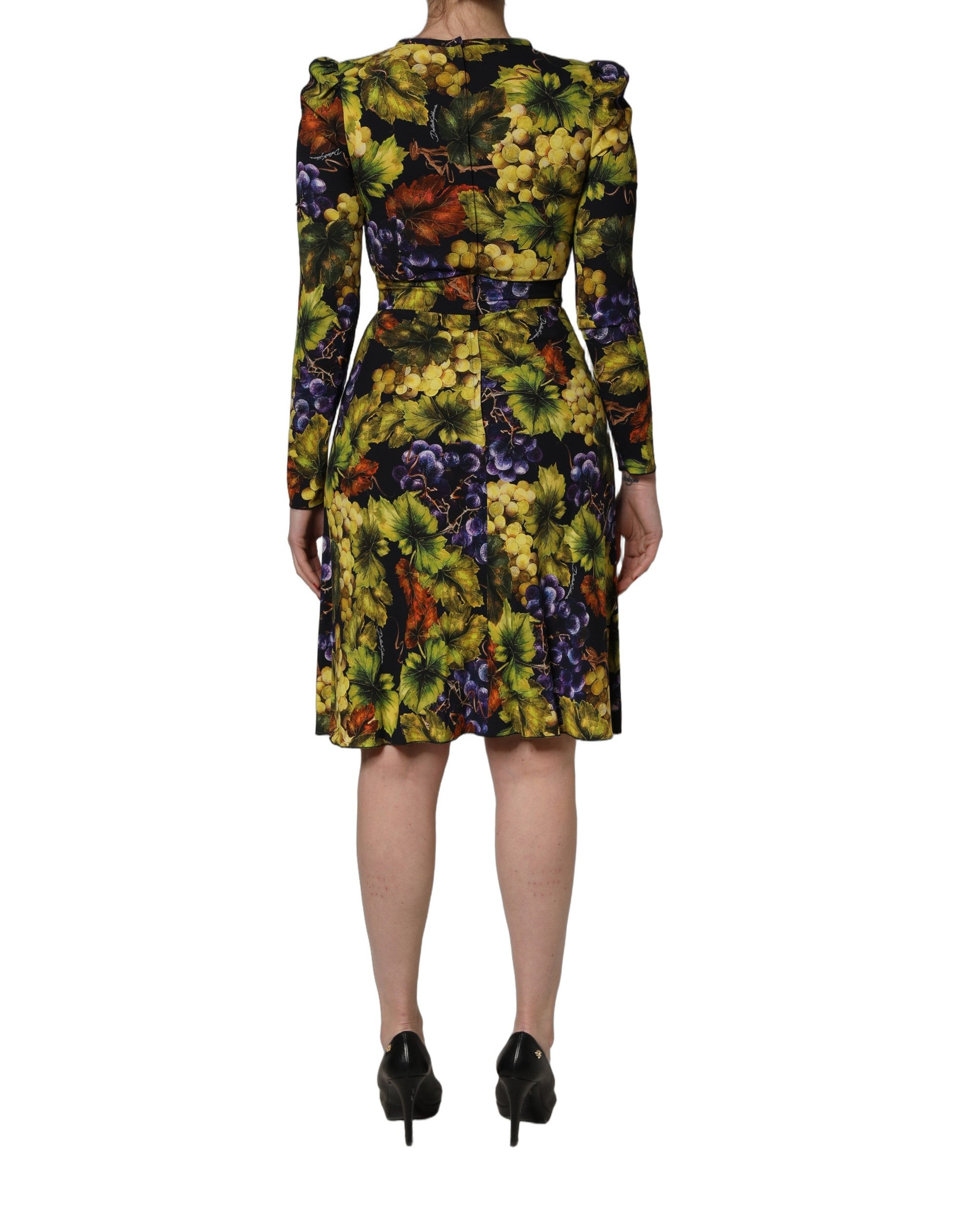 Dolce & Gabbana Multicolor Grape Print LongSleeve Midi Dress