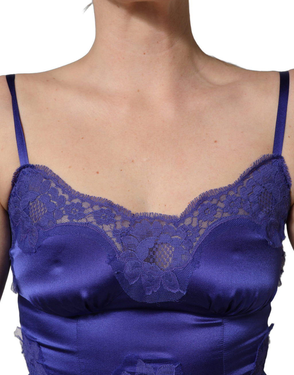 Dolce & Gabbana Blue Sleeveless Lace Trim A-line Gown Dress