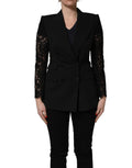 Dolce & Gabbana Black Wool DoubleBreasted Lace Sleeve Jacket